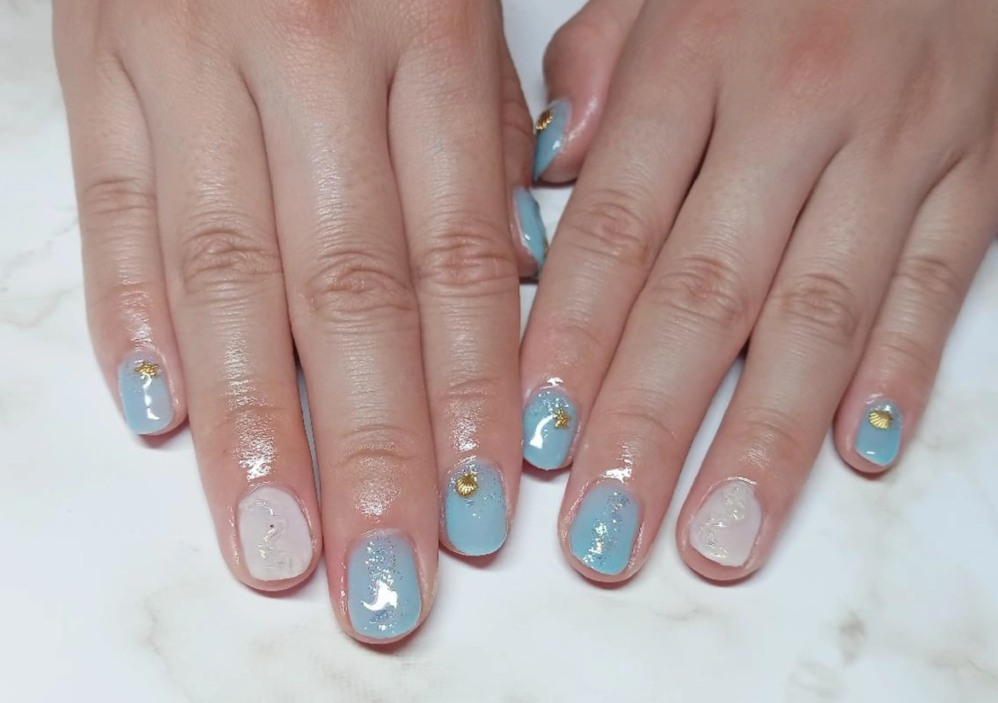 ネイル ブルー ハンドネイル Nail Salon macherieのネイルデザイン