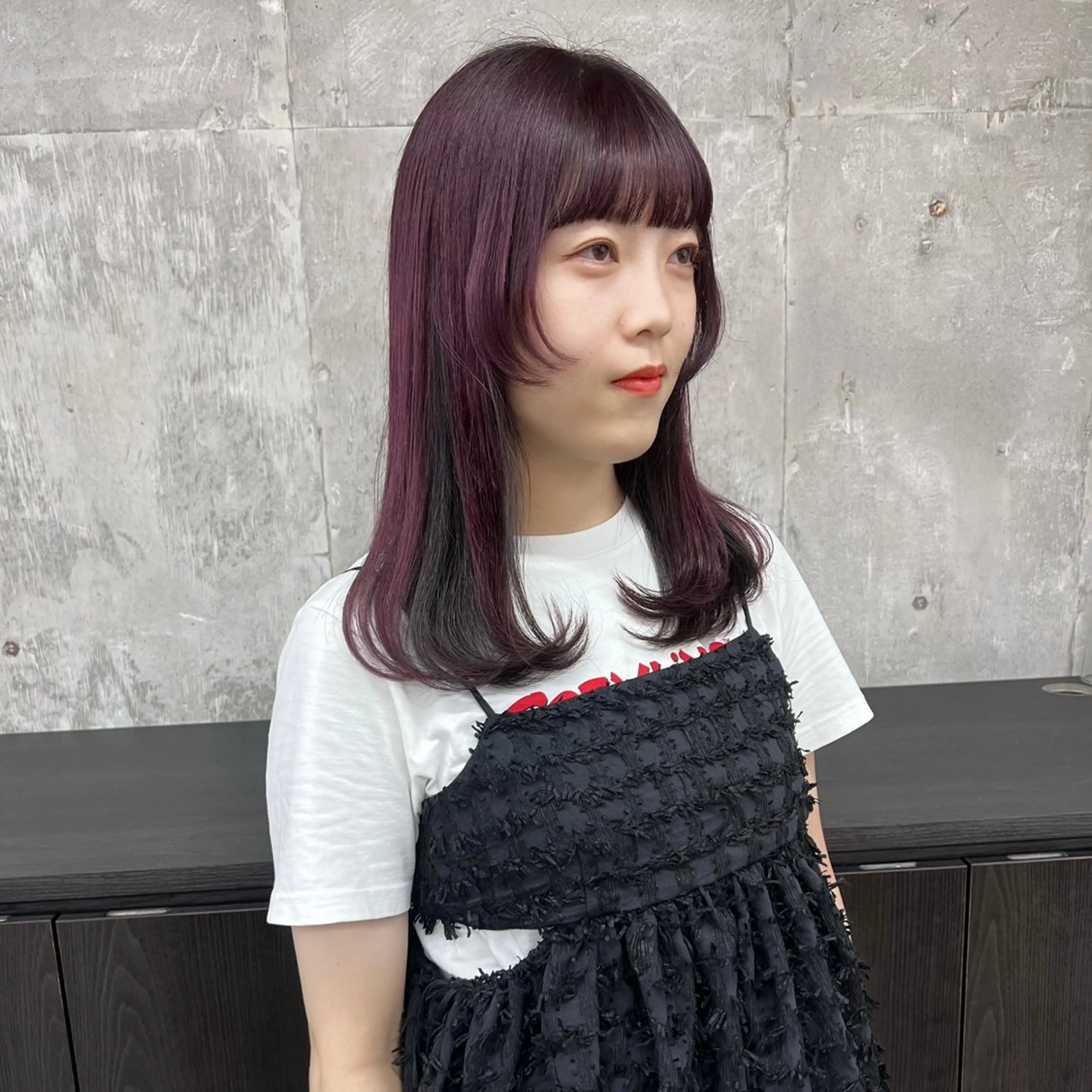 セミロング カラー ピンクカラー ピンクパープル パープルカラー カット ヘアカラー 韓国 /男女🆗 細江　美紅のヘアスタイル
