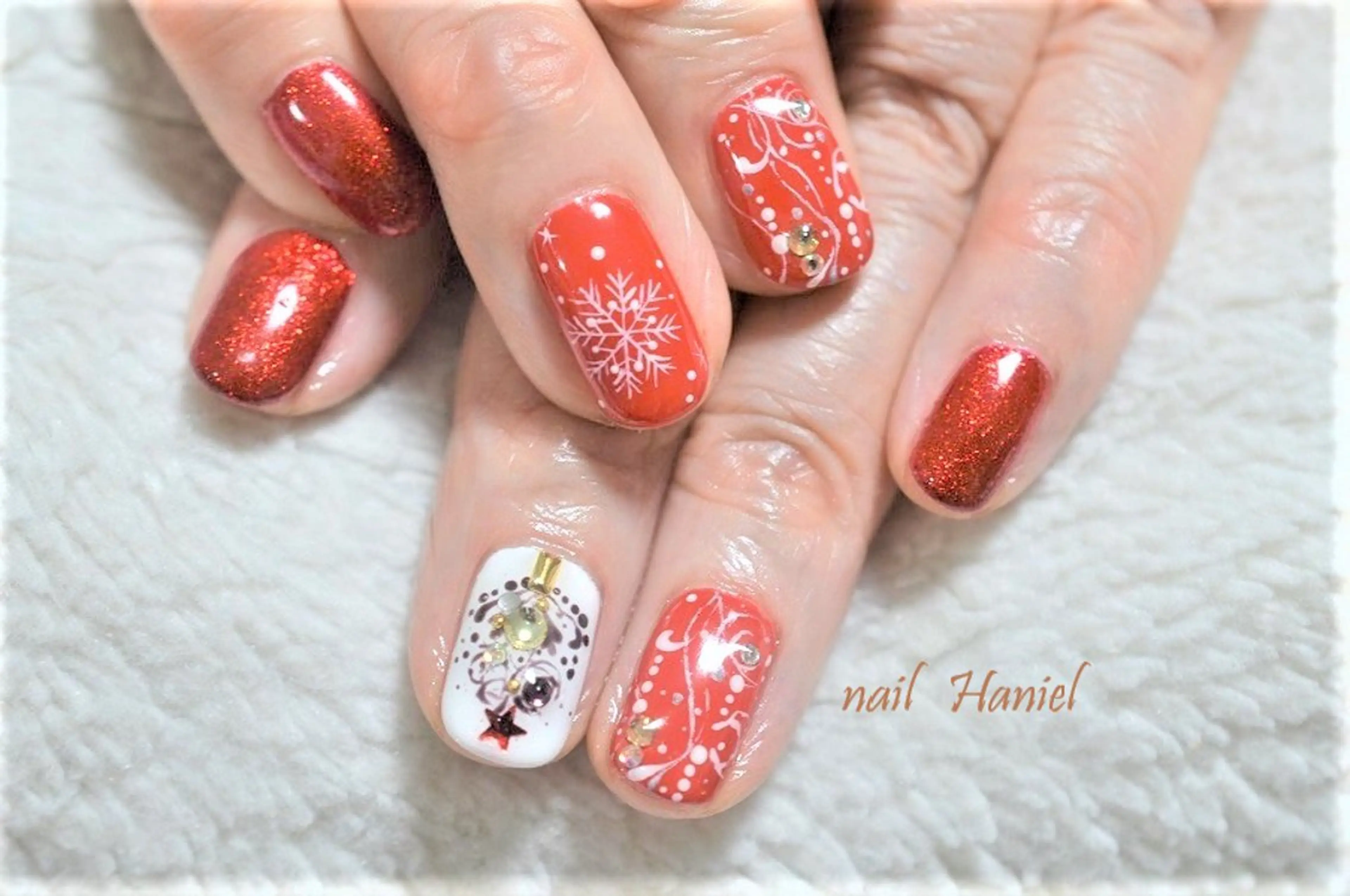 ネイル ジェルネイル オフィスネイル パラジェル 冬ネイル クリスマス ハンドネイル nail Haniel所属・半蔵門サロンハニエル 魅神 ちよのネイルデザイン