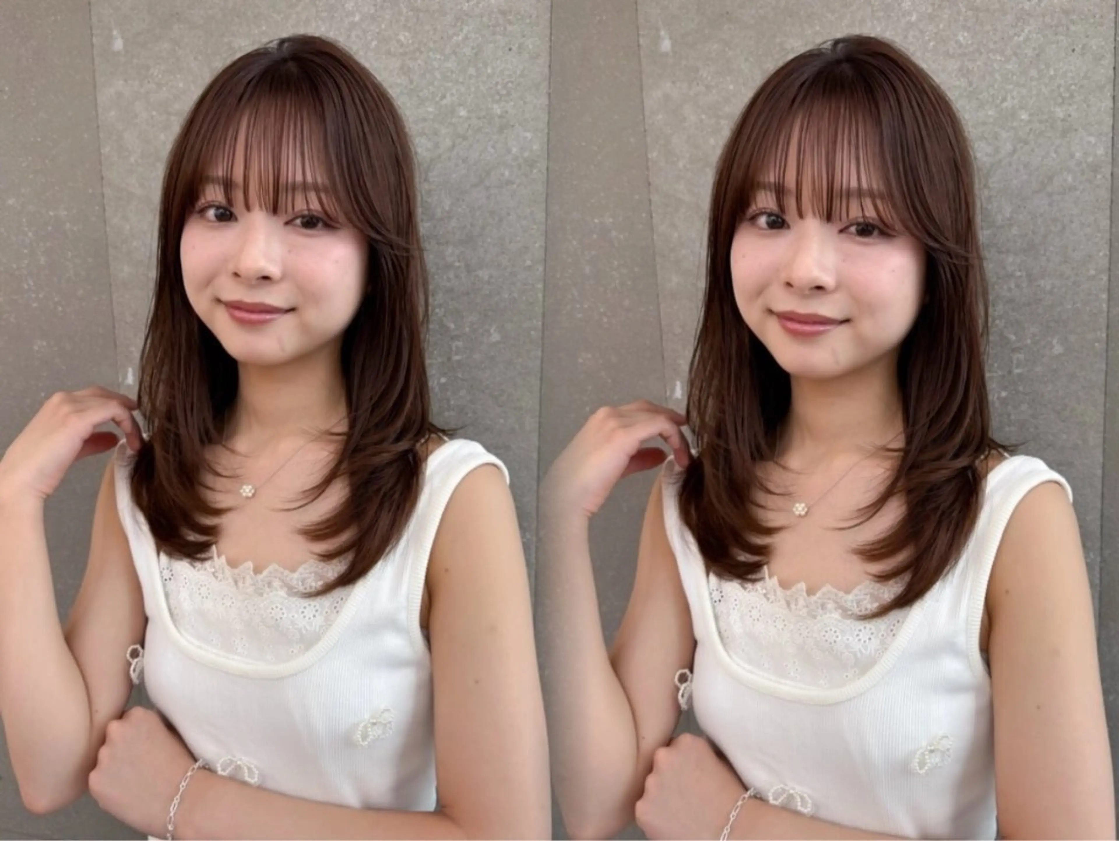 ミディアム カラー パーマ 髪質改善 レイヤーカット 縮毛矯正 【美髪矯正) 吉村　清志のヘアスタイル