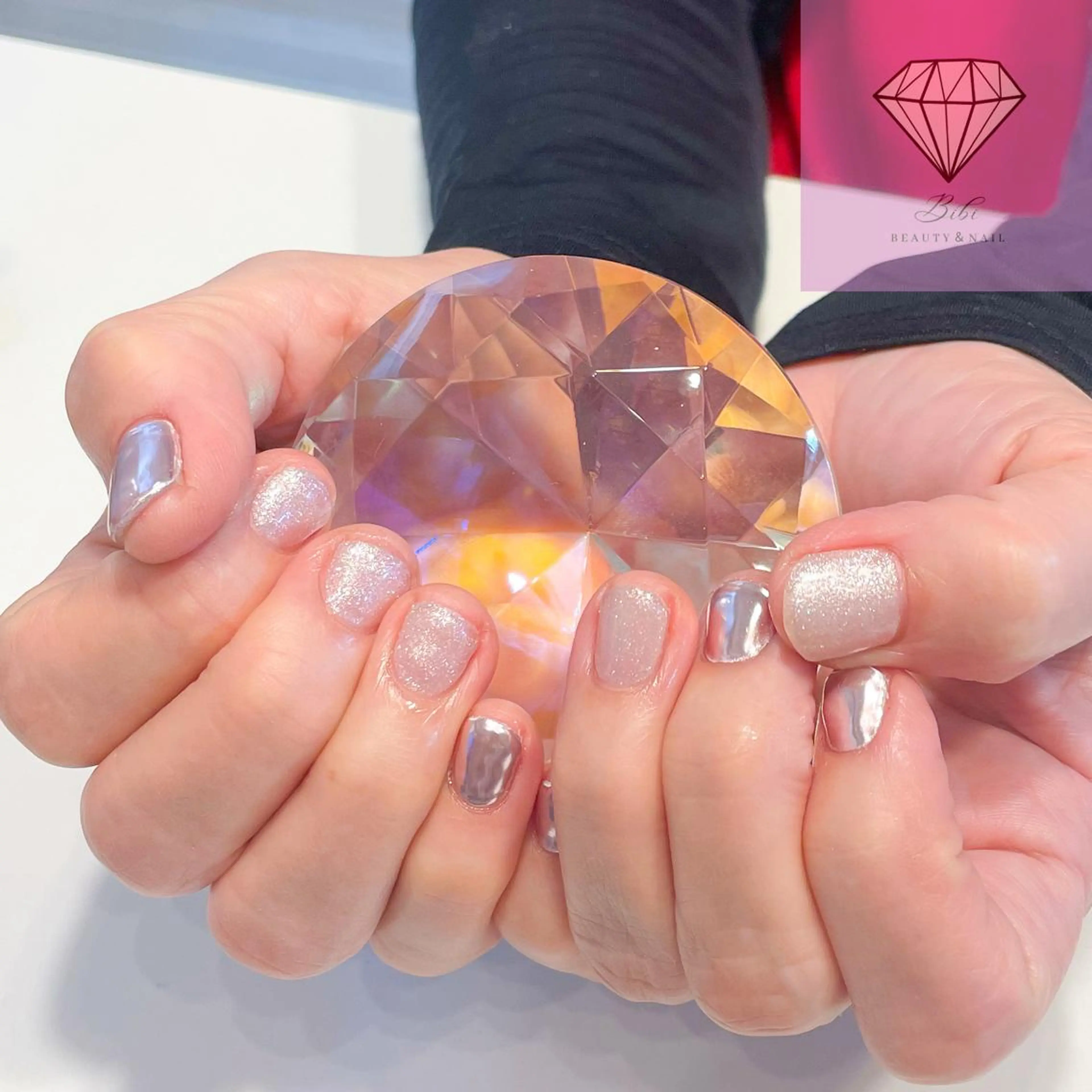 ネイル ゴールド ラメ(グリッター) ミラーネイル ワンカラーネイル ピンク ハンドネイル ネイルサロン💎 Bibiのネイルデザイン