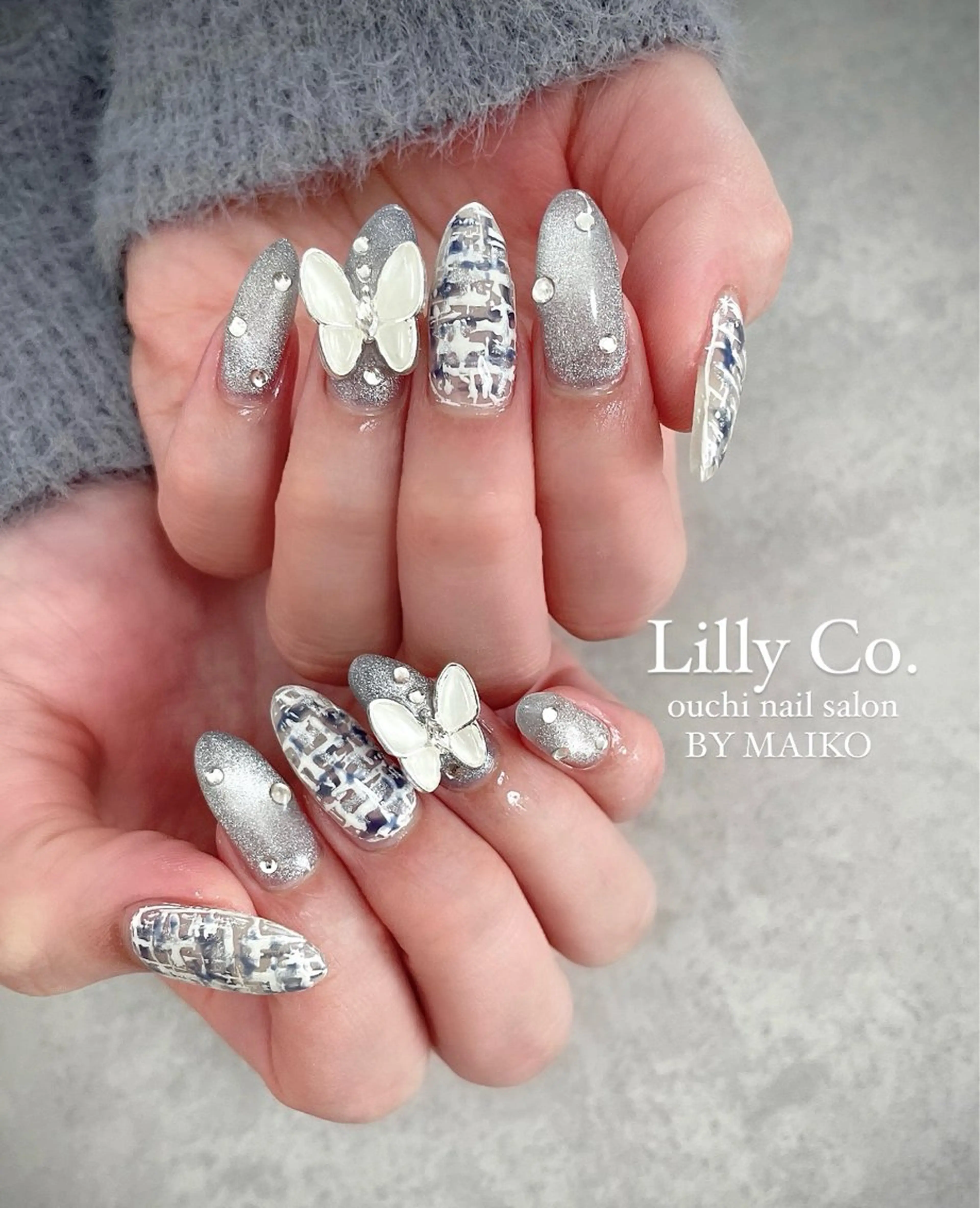 ネイル ブルー ツイードネイル ハンドネイル ハンドケア Lilly Co.のネイルデザイン