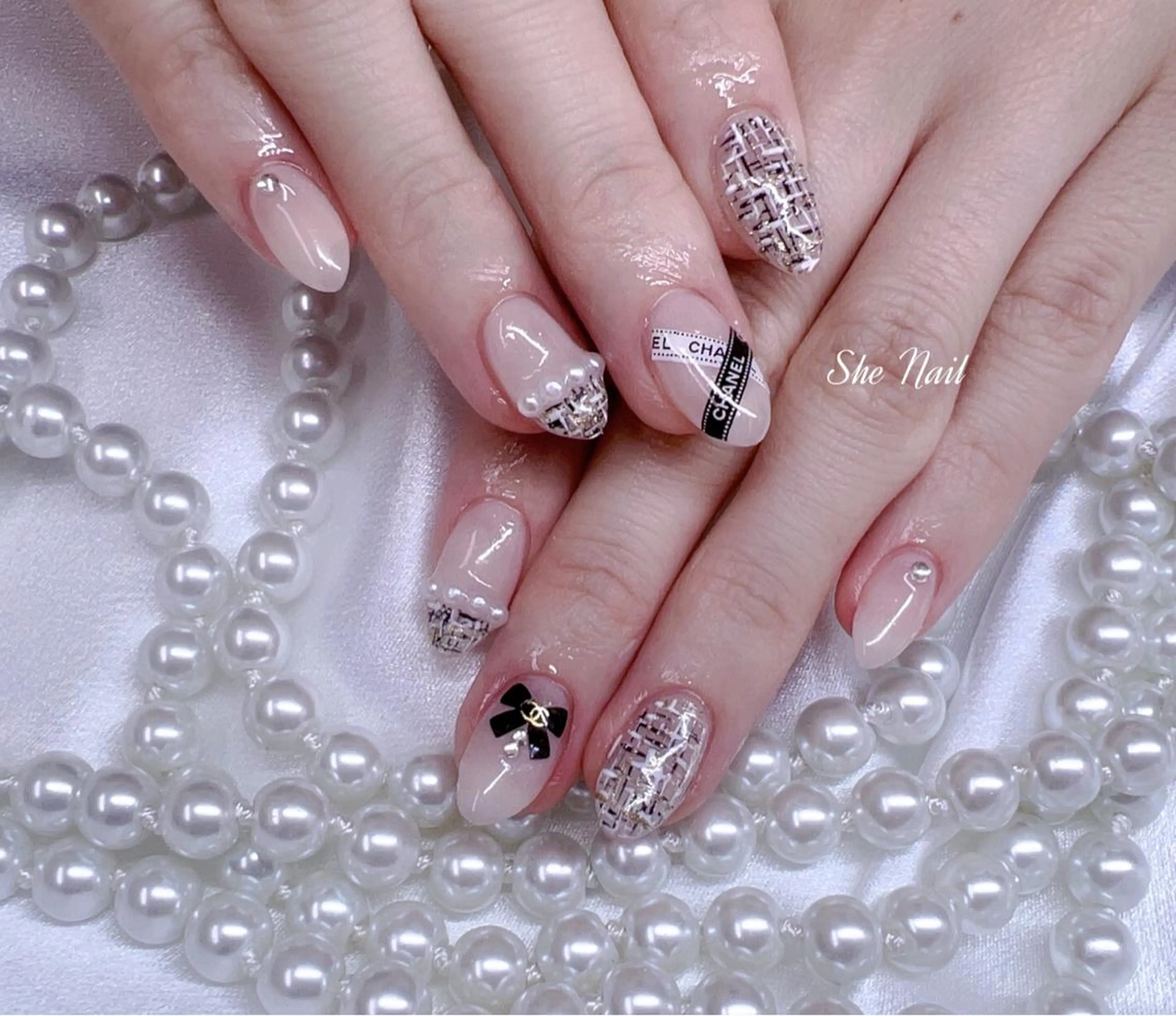 ネイル 長さ出し 持ち込み シンプルネイル ネイルチップ ツイードネイル ハンドネイル She   Nail所属・ISA_ BELLAのネイルデザイン