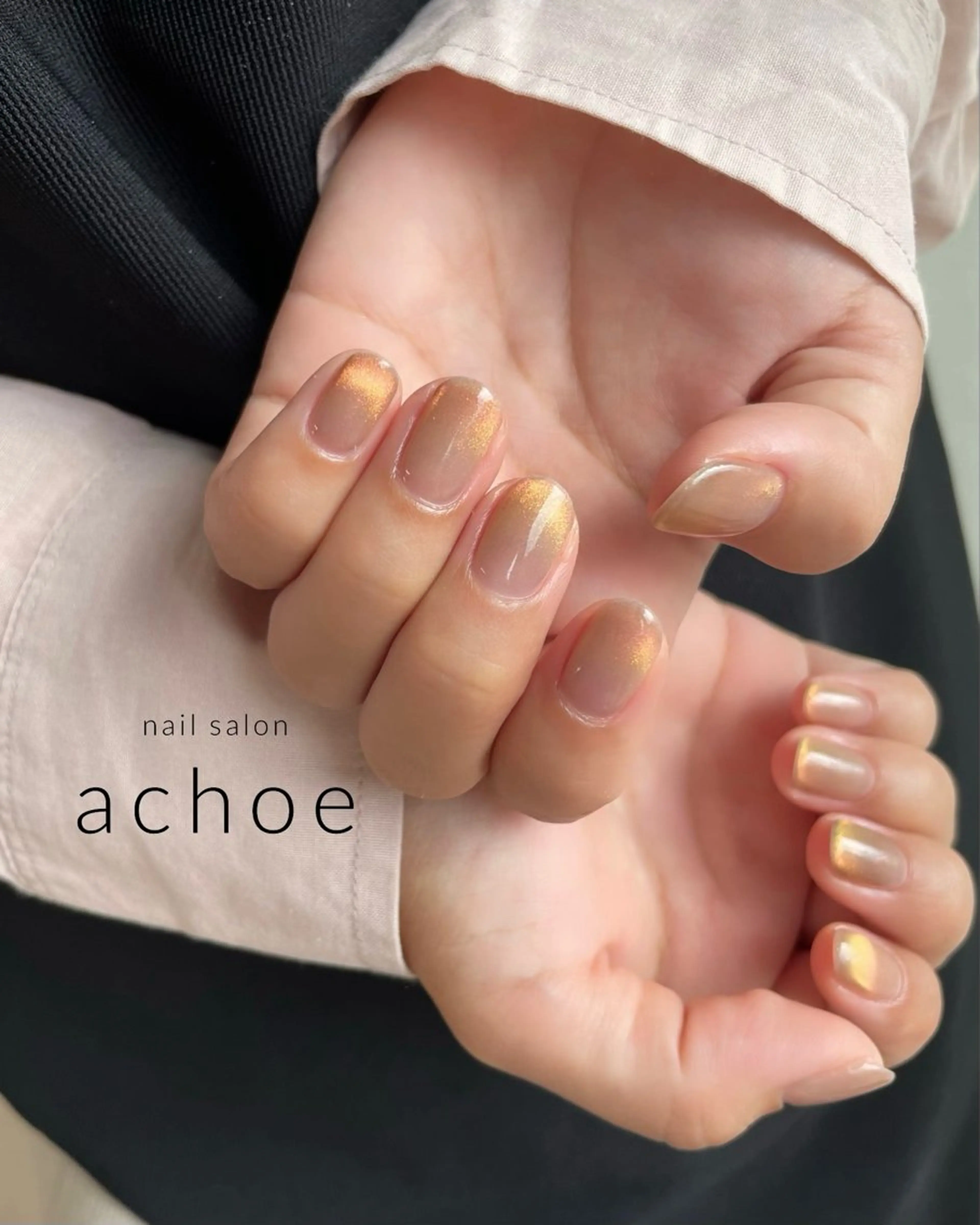 ネイル フレンチネイル マグネットネイル マグネットフレンチ ハンドネイル "achoe" コエ HARUNAのネイルデザイン