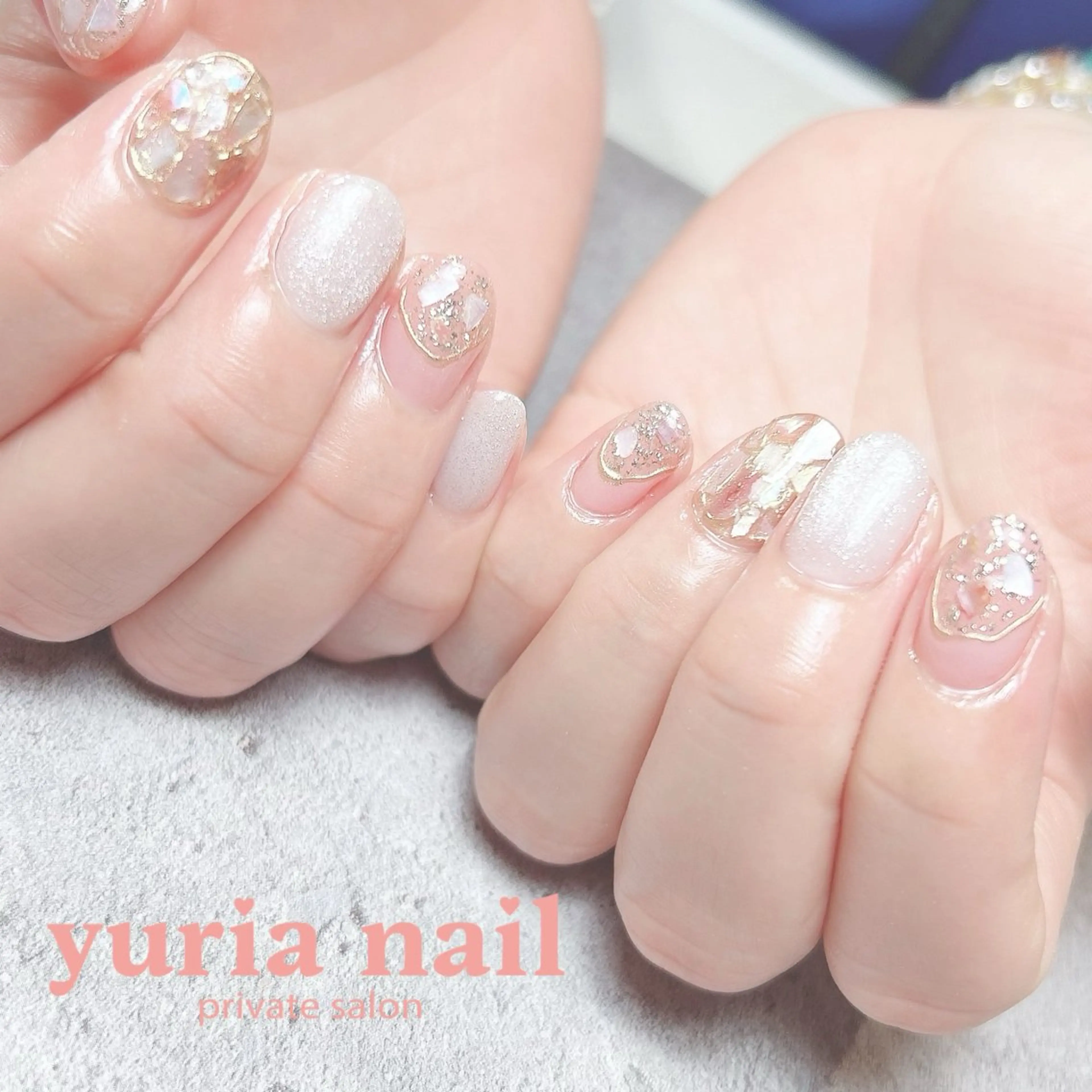 ネイル ジェルネイル ニュアンスネイル ピンク ブライダルネイル ホワイト ハンドネイル 小林 ゆりあのネイルデザイン