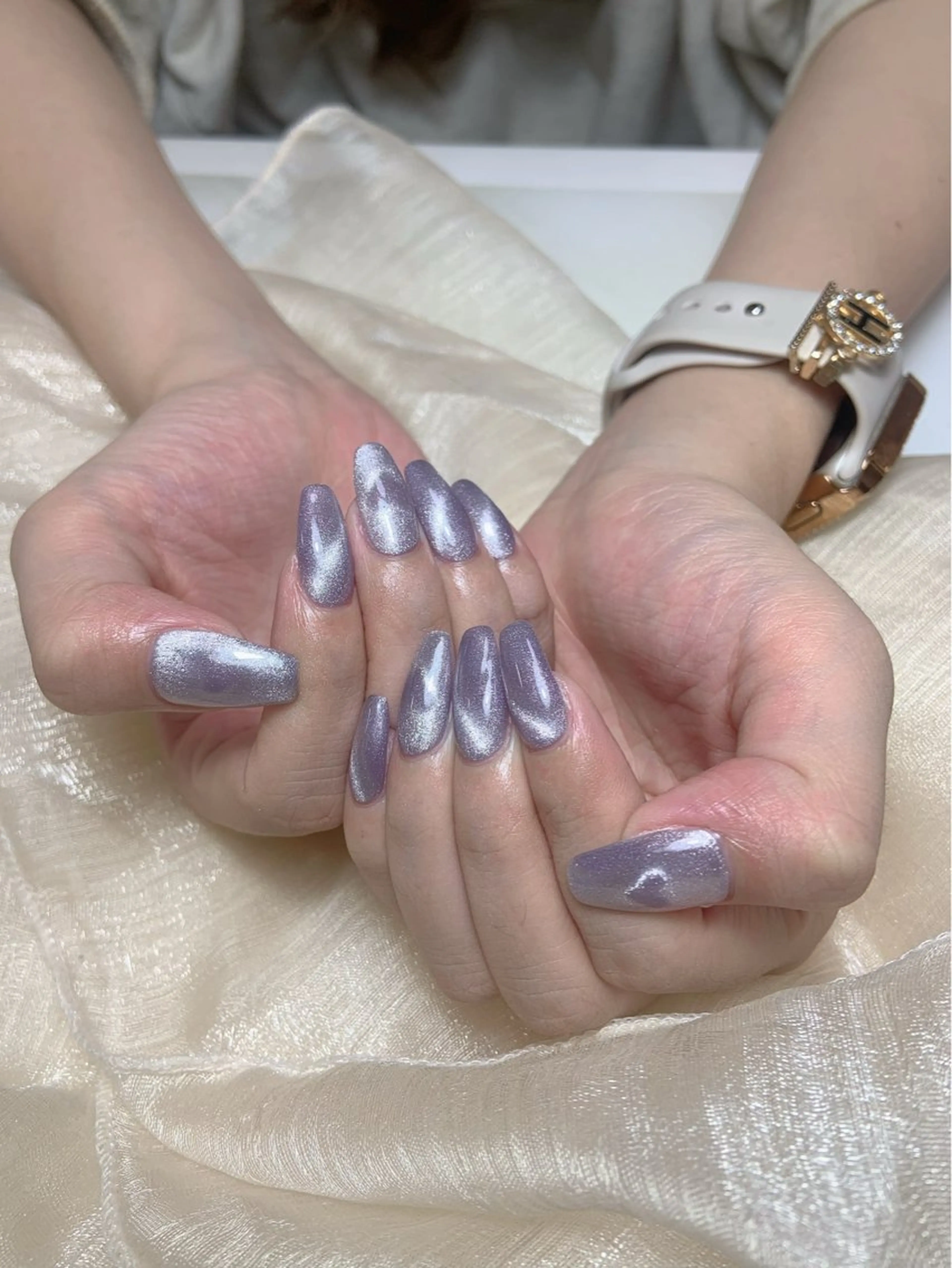 ネイル オーロラネイル チークネイル フレンチネイル ジェルネイル ガラスフレンチ ハンドネイル Nail Jolie所属・Nail Jolieのネイルデザイン