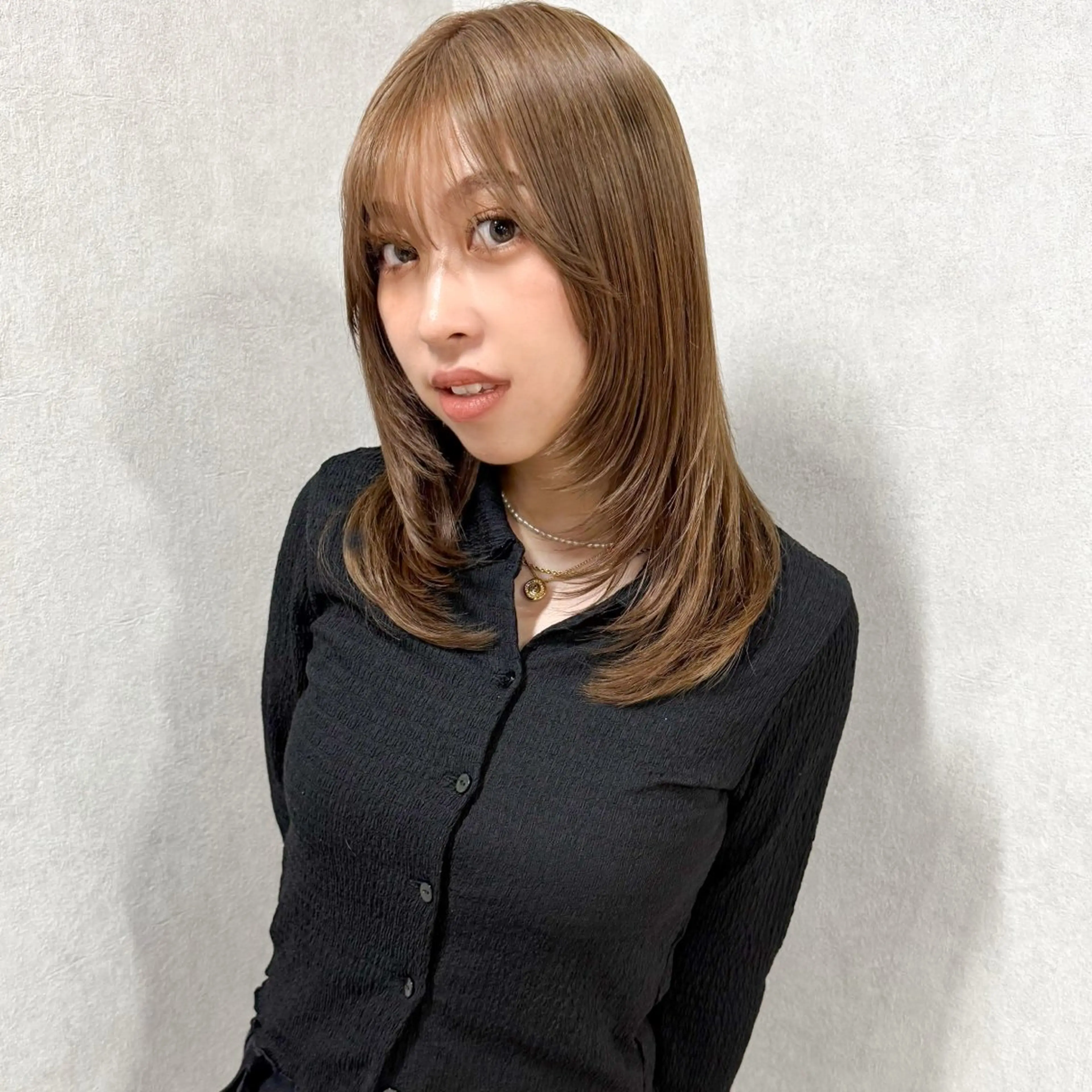 セミロング カラー ベージュカラー レイヤーカット ヘアカラー レイヤー/暖色/ ミルクティー/マリアのヘアスタイル
