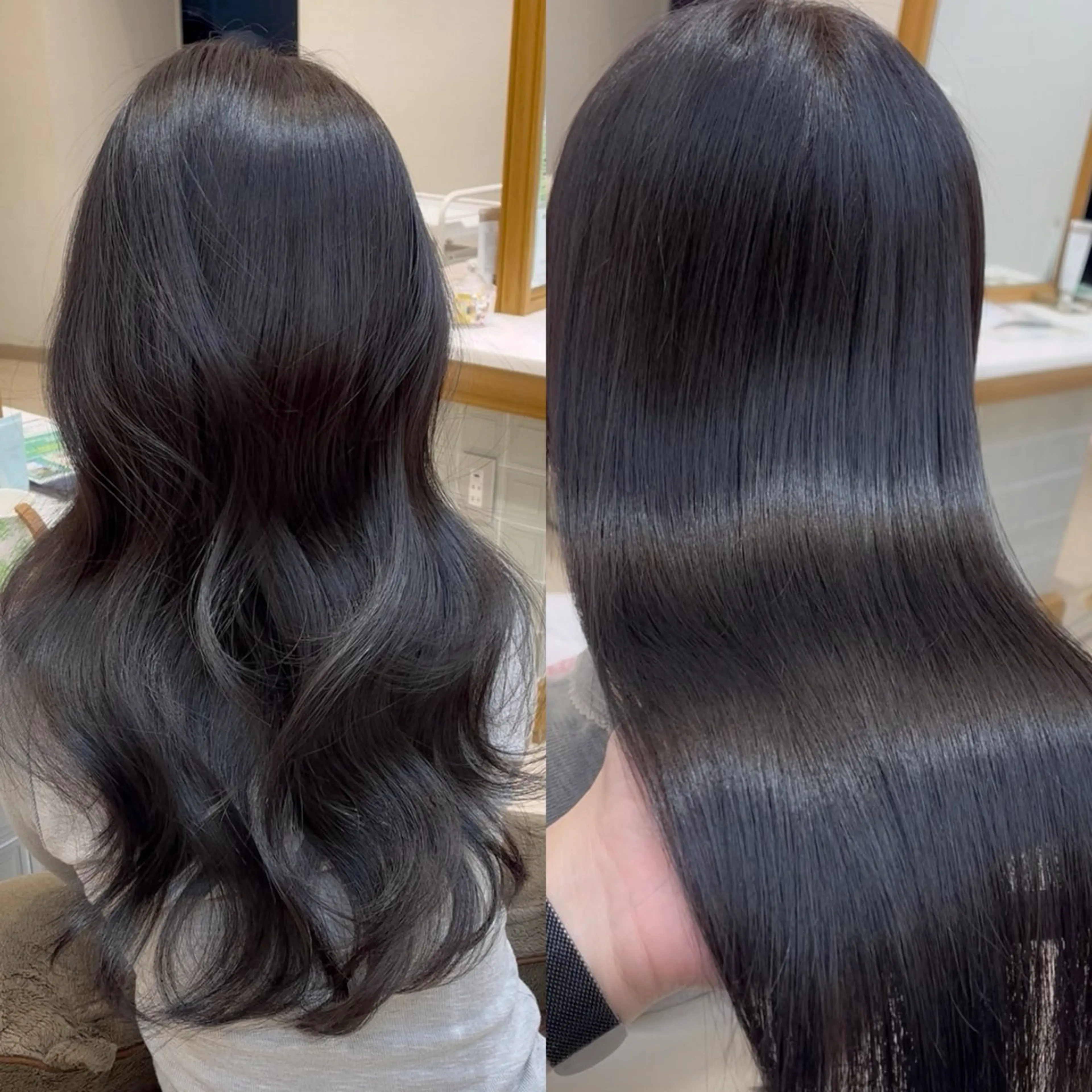 セミロング カラー セミロングパーマ ベージュカラー 黒髪 ブリーチ ブルーカラー カット ヘアカラー トリートメント ミタニ/髪質改善 /レイヤーカットのヘアスタイル