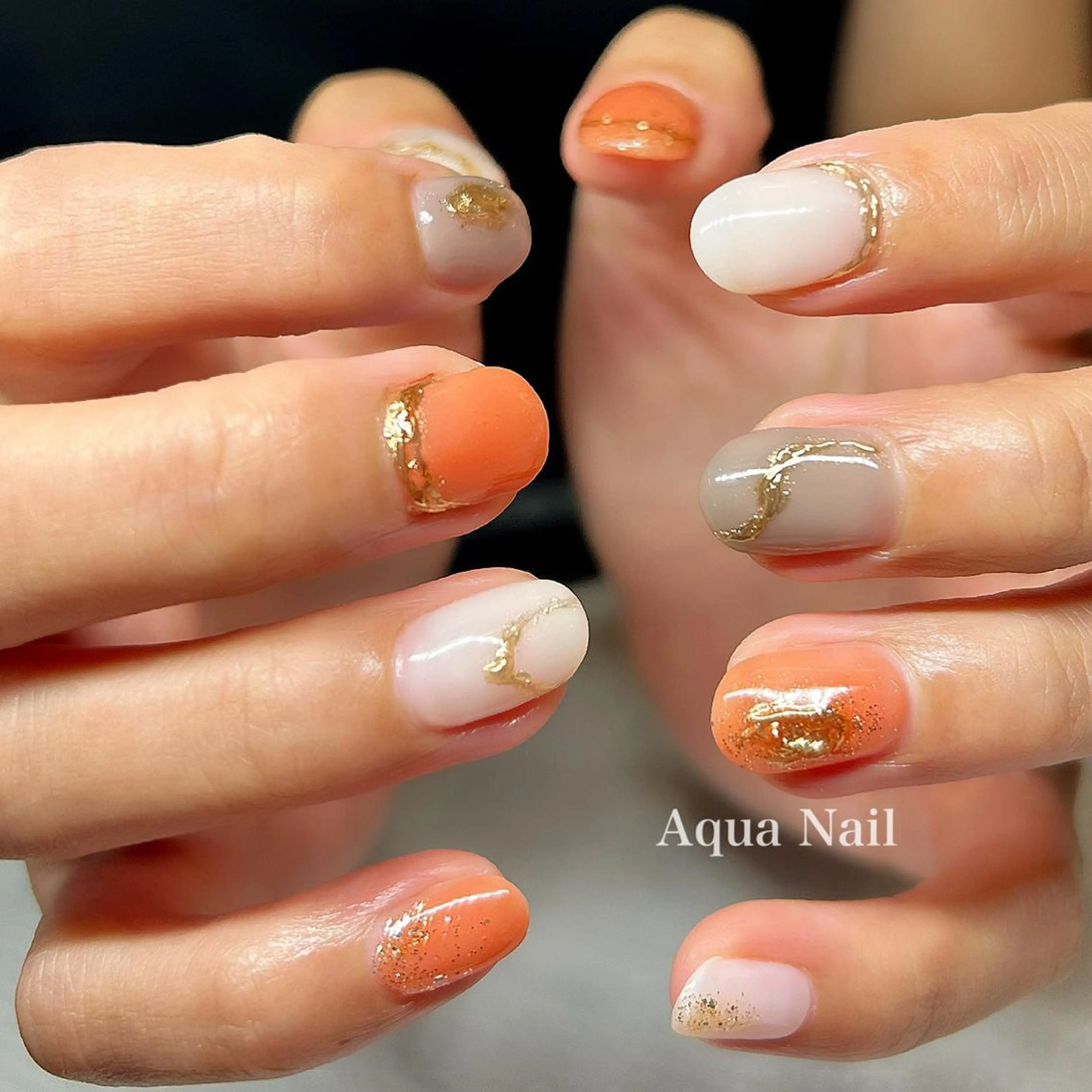 ネイル オレンジ ハンドネイル フットネイル AQUA NAIL所属・AQUA NAILのネイルデザイン