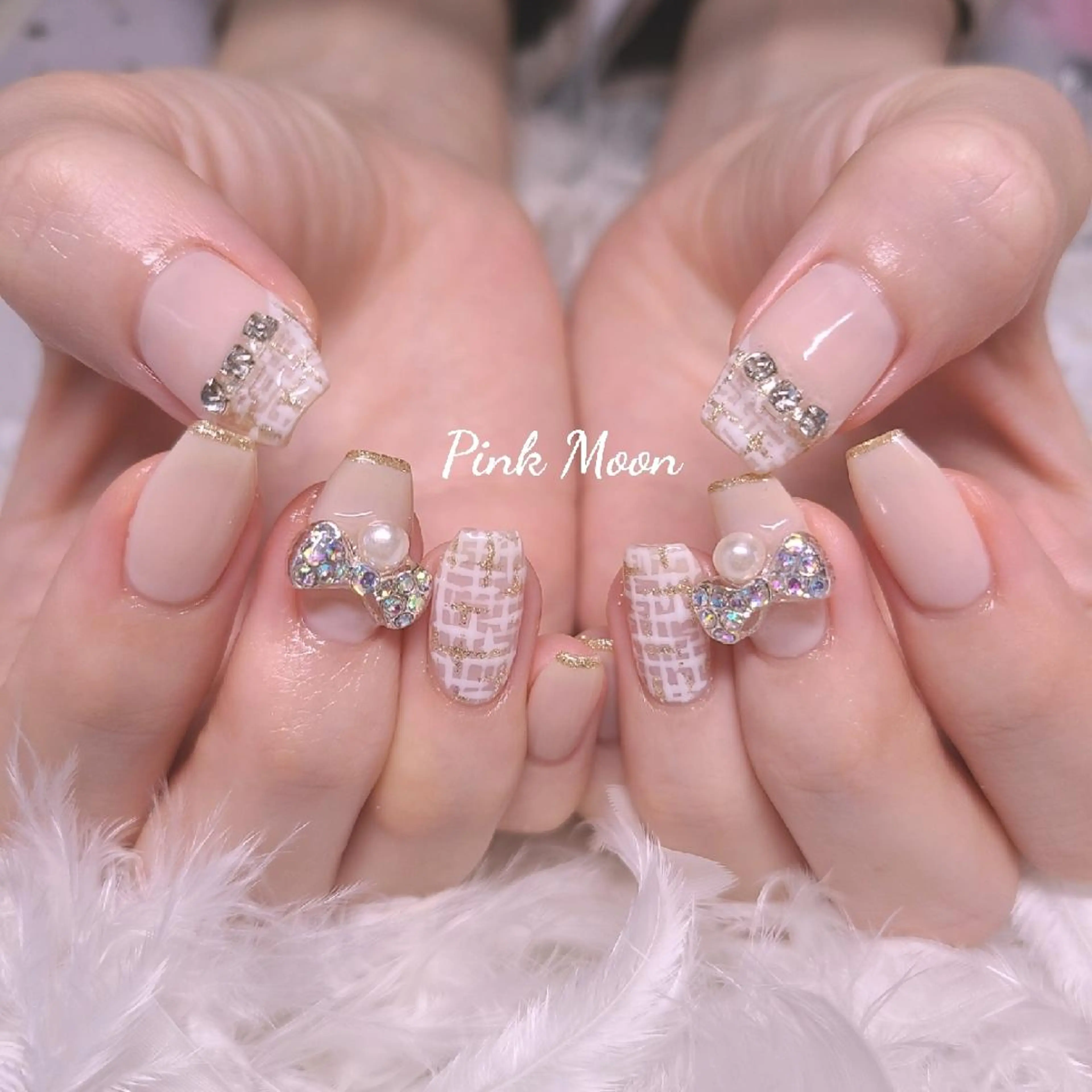 ネイル リボン ツイードネイル その他(ネイル) PinkMoon Nozomiのネイルデザイン