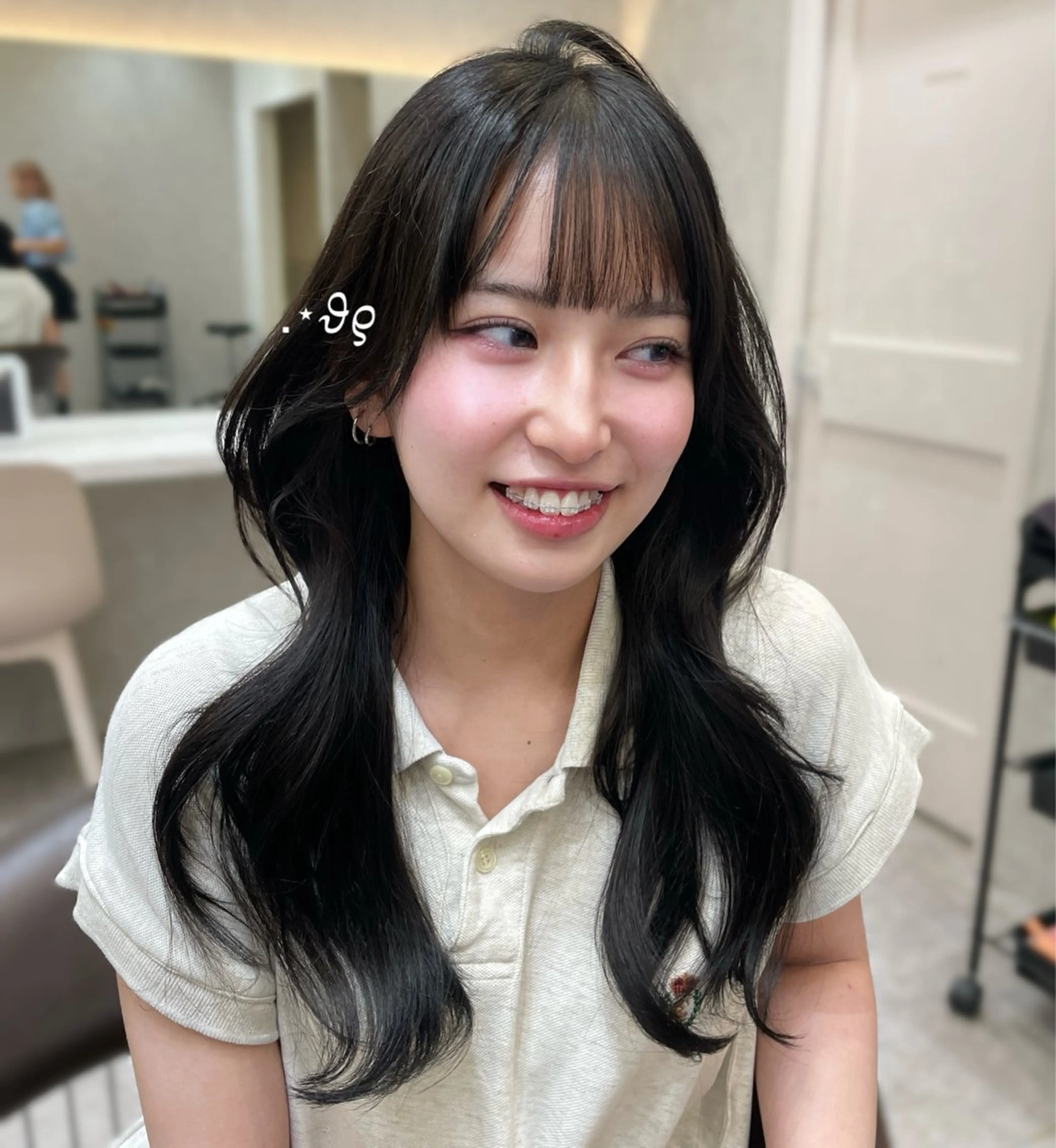 セミロング カット ヘアカラー MOE 福岡韓国ヘア✧︎のヘアスタイル