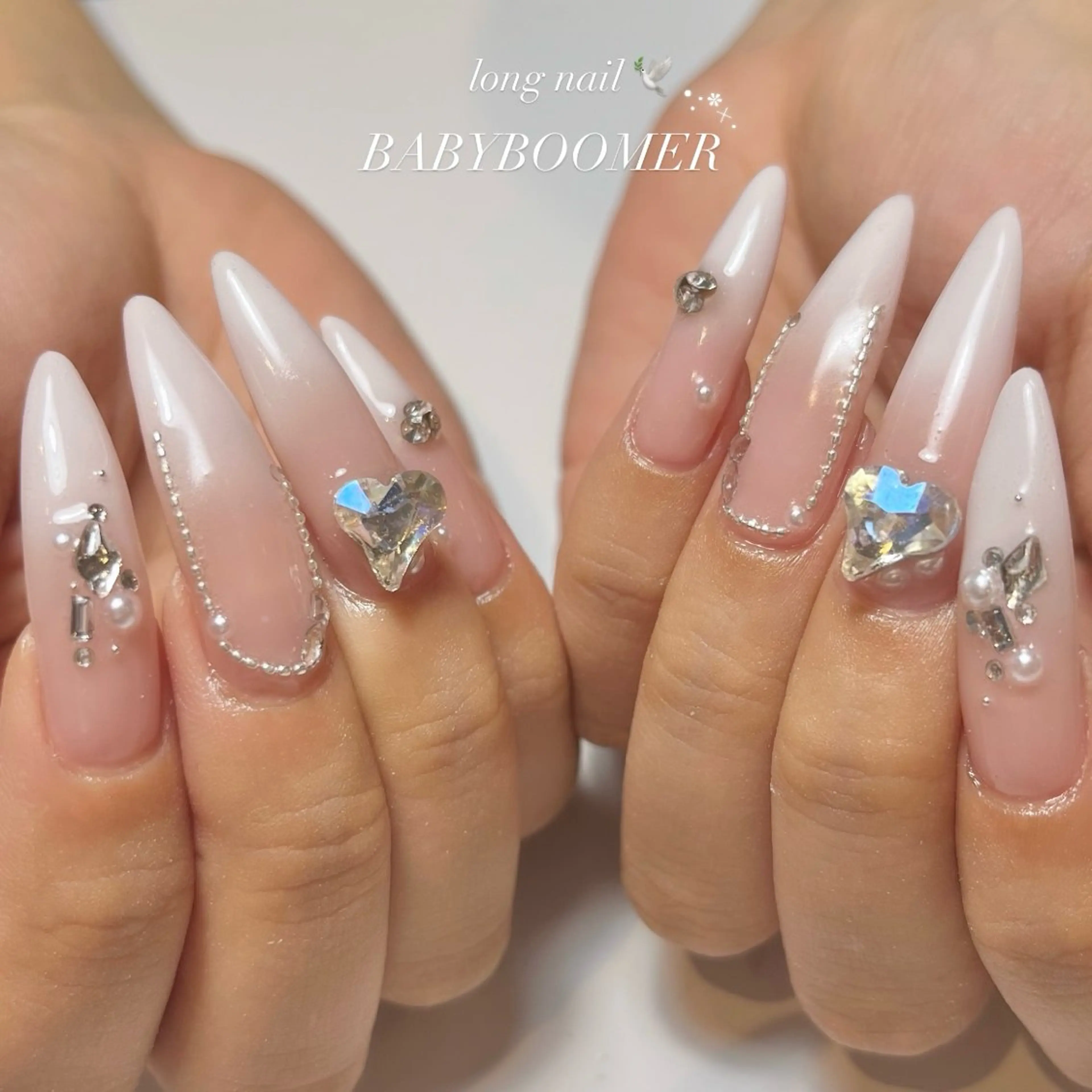 ネイル ハート シルバー ストーンネイル ハンドネイル ballie／小野原 なつみのネイルデザイン