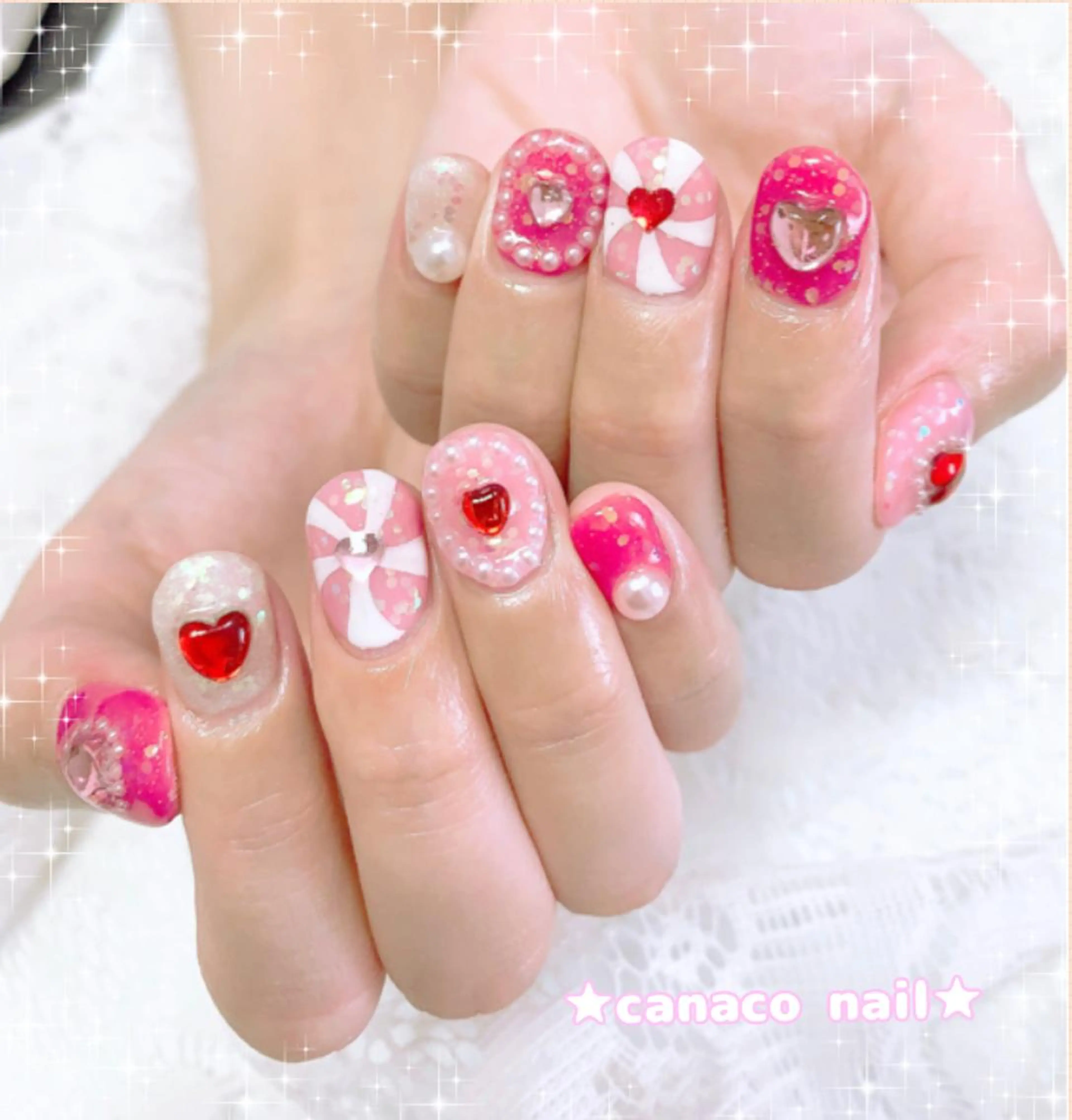 ネイル ハート ピンク Felice所属・ベテランネイル cnc  nailのネイルデザイン