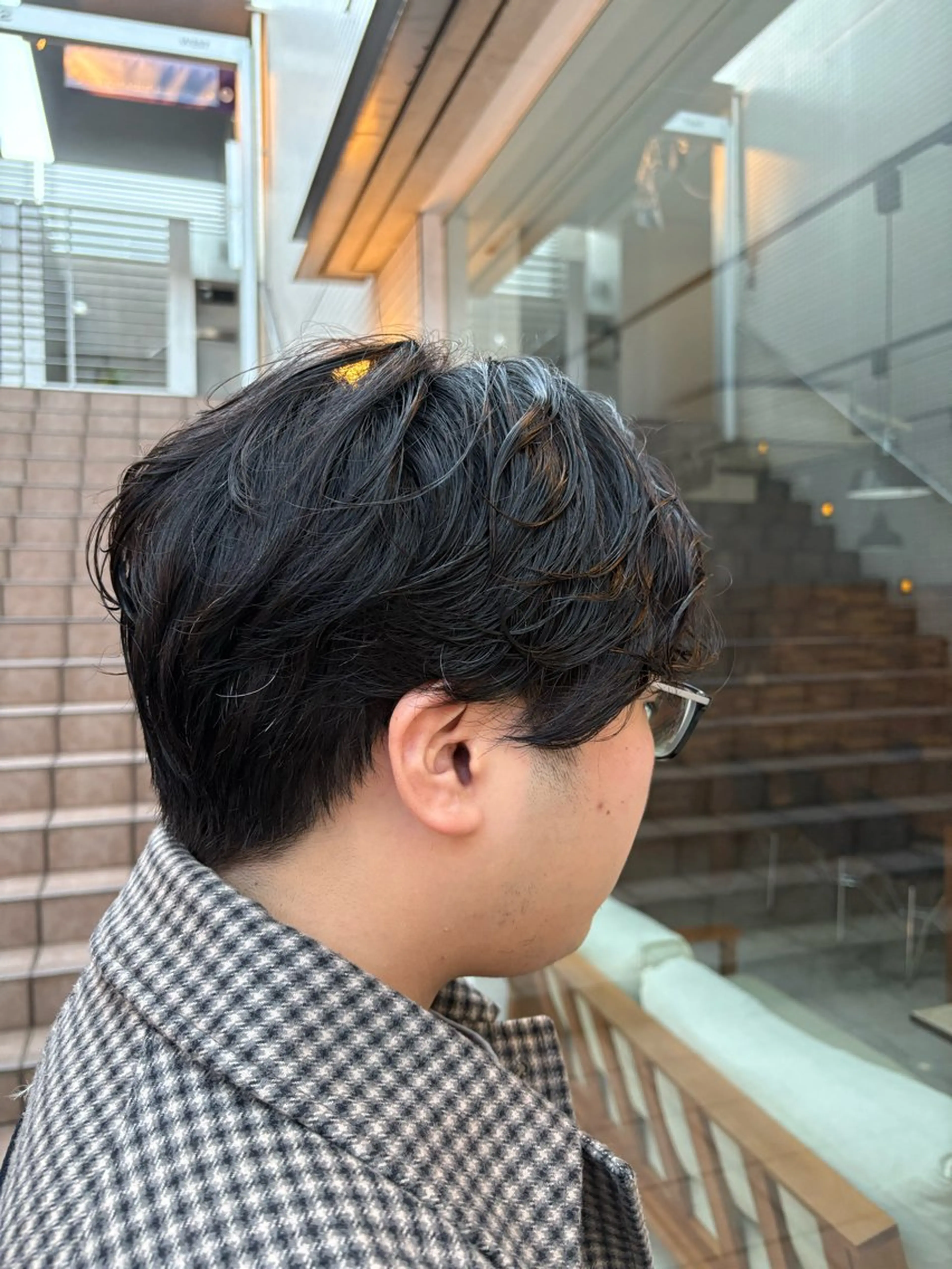 ショート パーマ メンズ センターパート メンズパーマ パーマ ニュアンスカラー／ 久住綾香のヘアスタイル