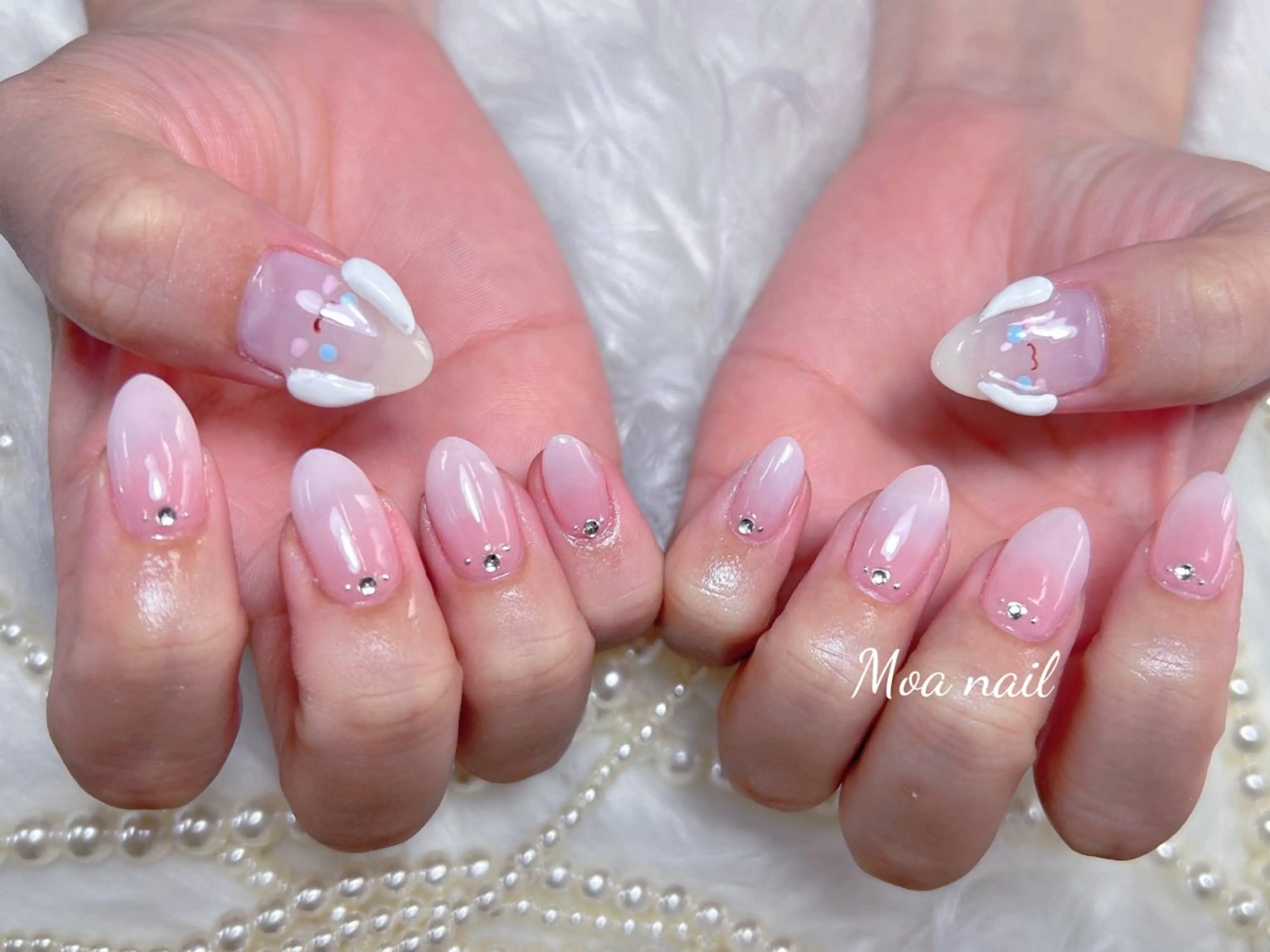 ネイル 長さ出し リボン スカルプネイル ワンホンネイル Moa nailのネイルデザイン