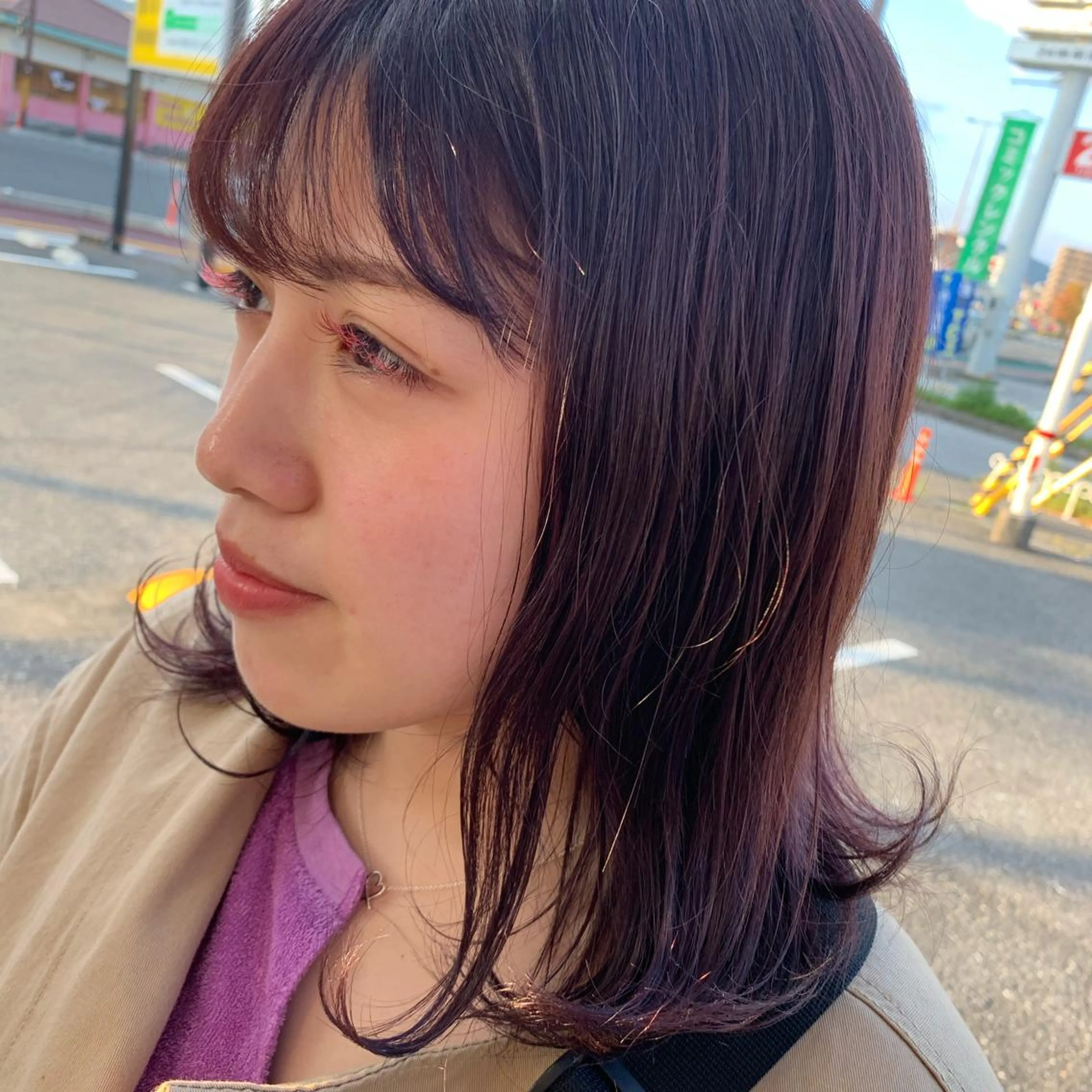 セミロング カラー ブリーチ ブリーチなしカラー バイオレットカラー 畠山 華奈のヘアスタイル
