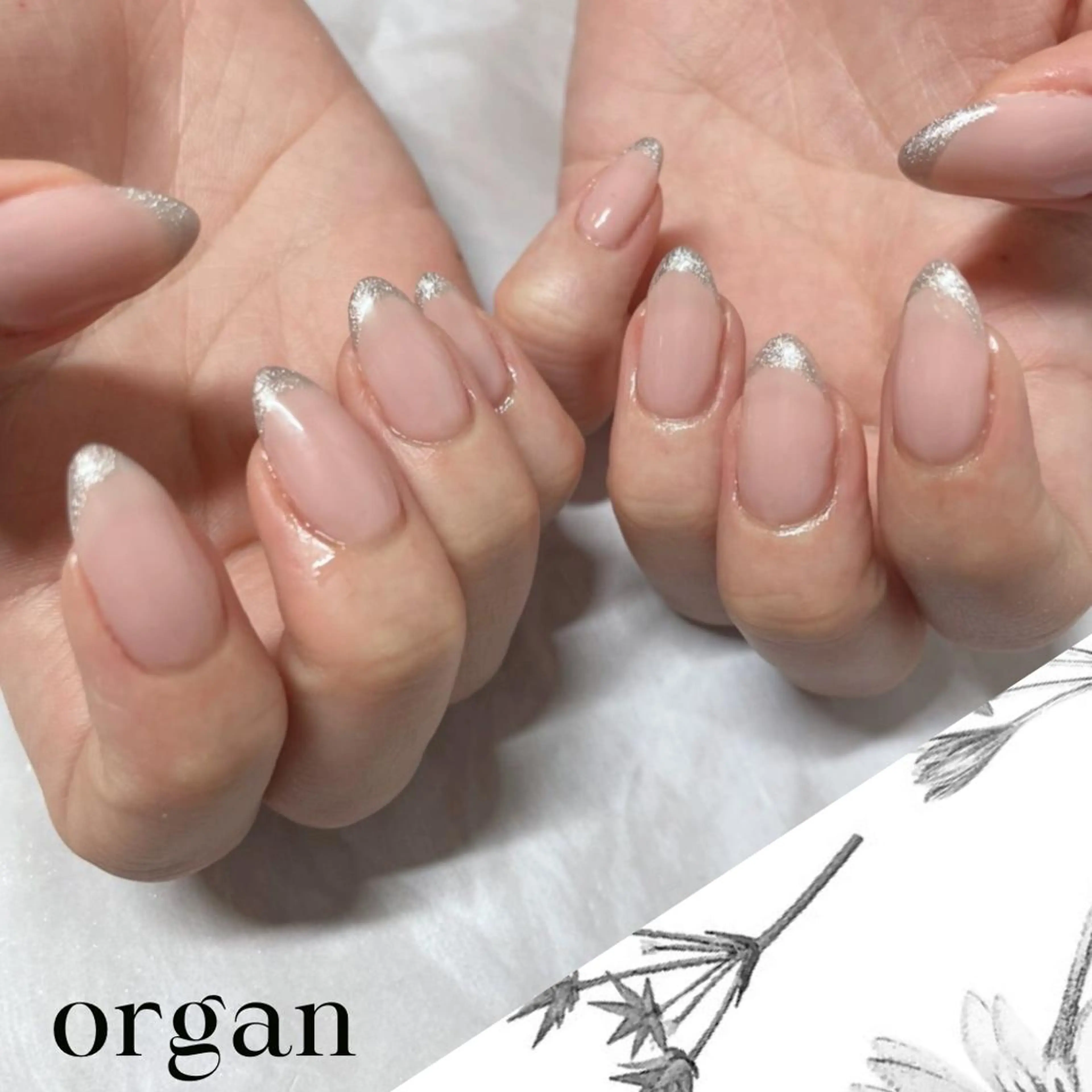 ネイル フレンチネイル ラメ(グリッター) 【ORGAN】 nailのネイルデザイン