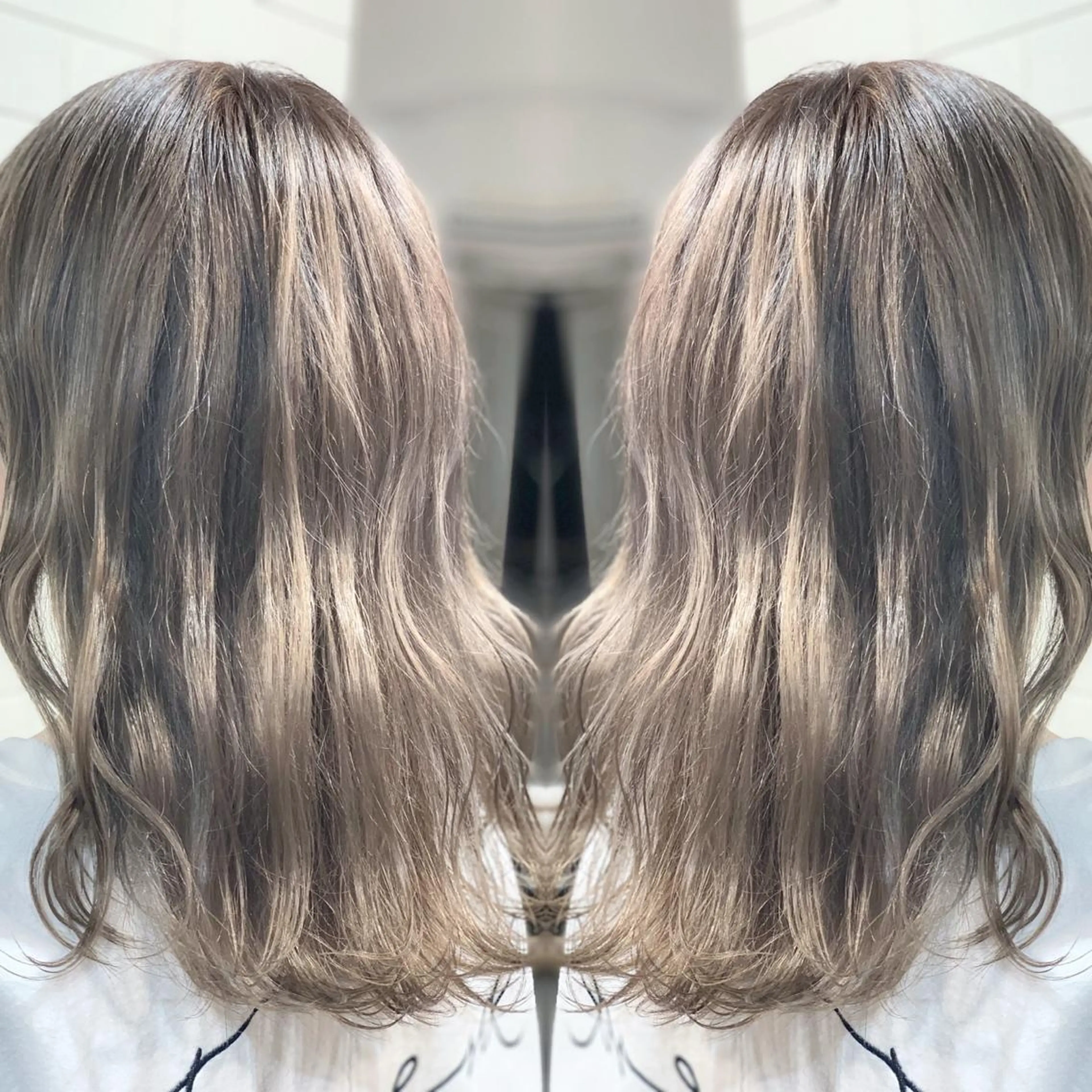 ミディアム カラー ヘアアレンジ 髪質改善×ハイトーン 中田啄也のヘアスタイル