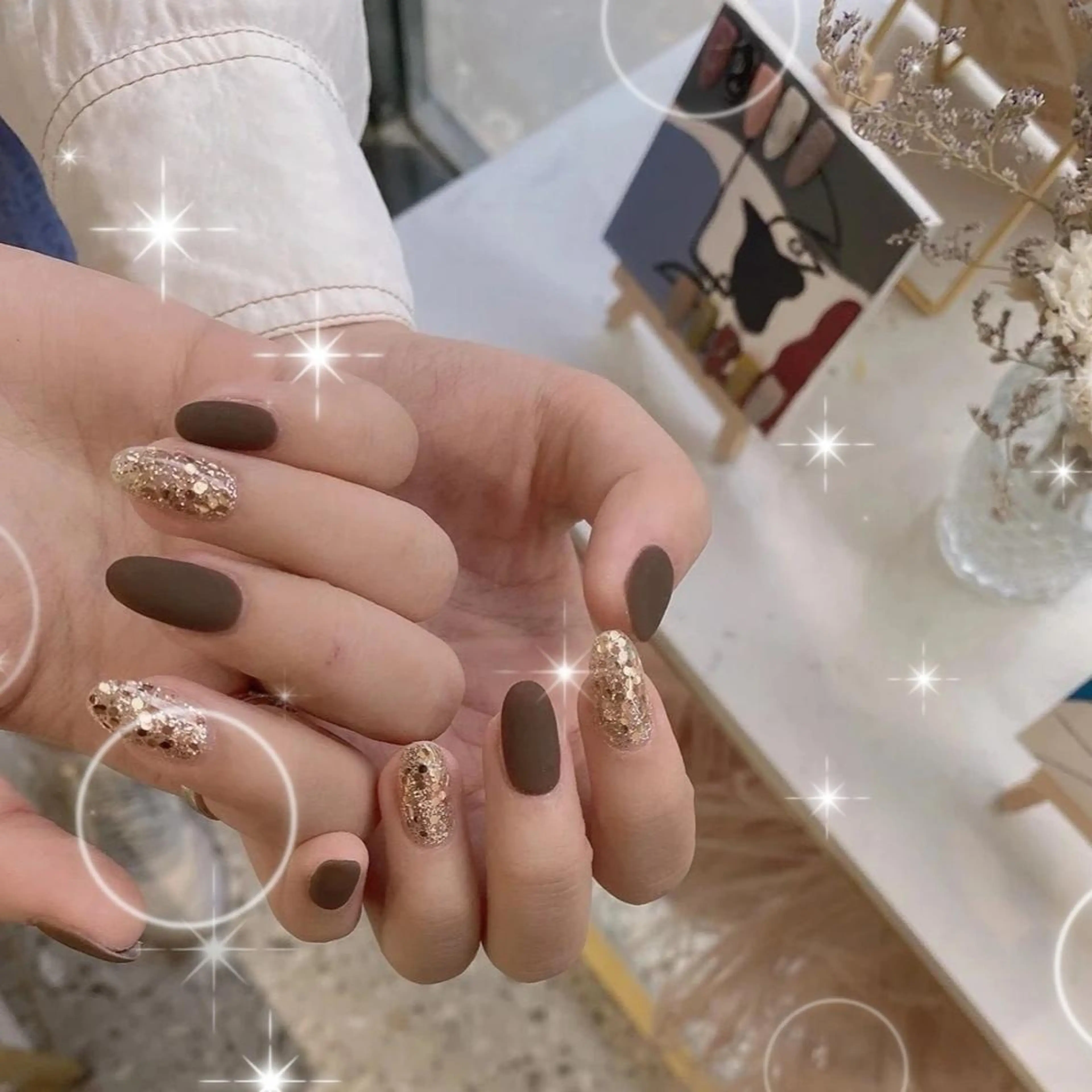 セミロング ネイル アートネイル マットネイル ネイリストゆか💅 長さだし、深爪矯正のネイルデザイン