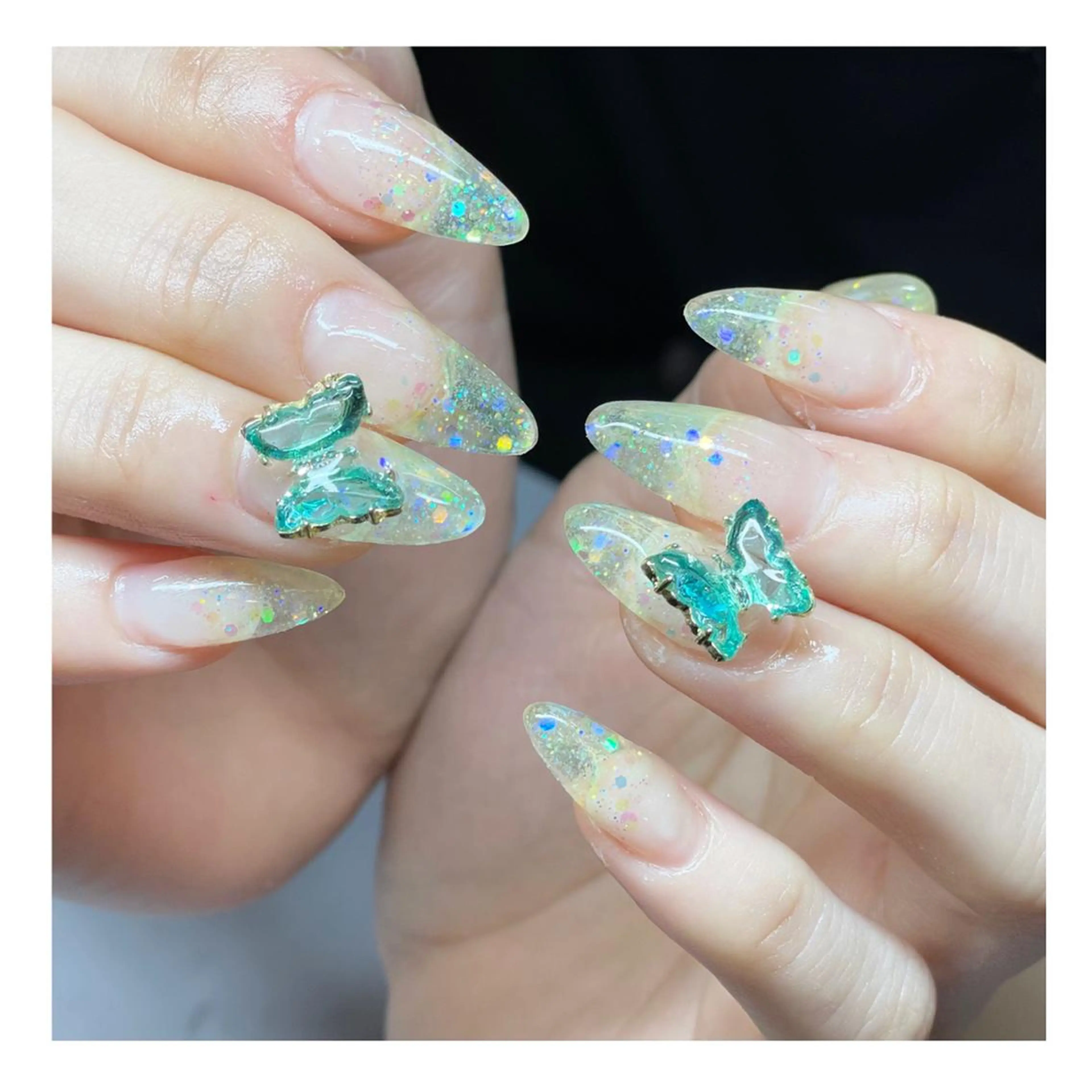 ネイル ブルー クリアネイル ジェルネイル スカルプネイル ハンドネイル LaLa Peach 福岡のマツエク・マツパデザイン