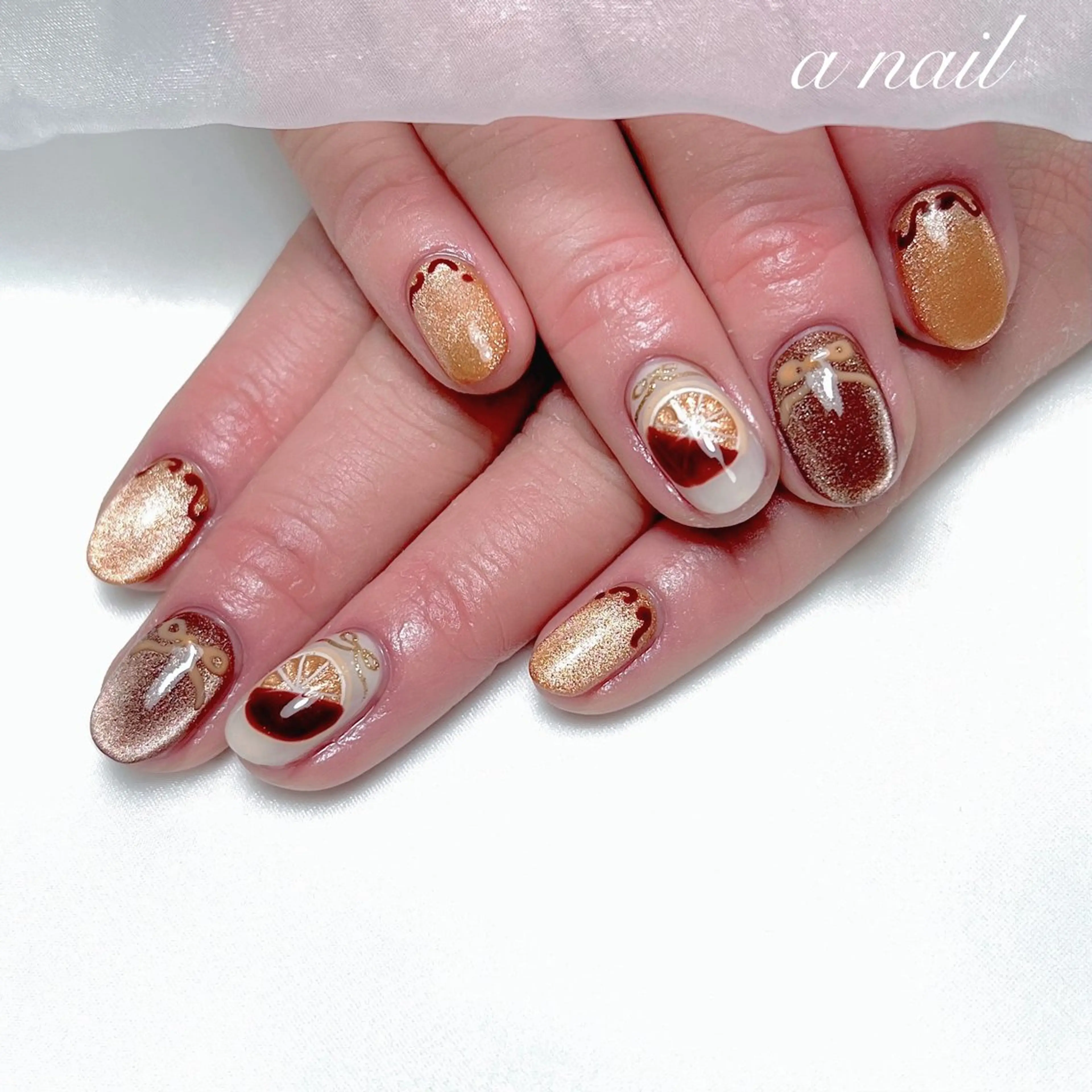 ネイル 持ち込み オレンジ バレンタイン ハンドネイル Salon_ a.nailのネイルデザイン