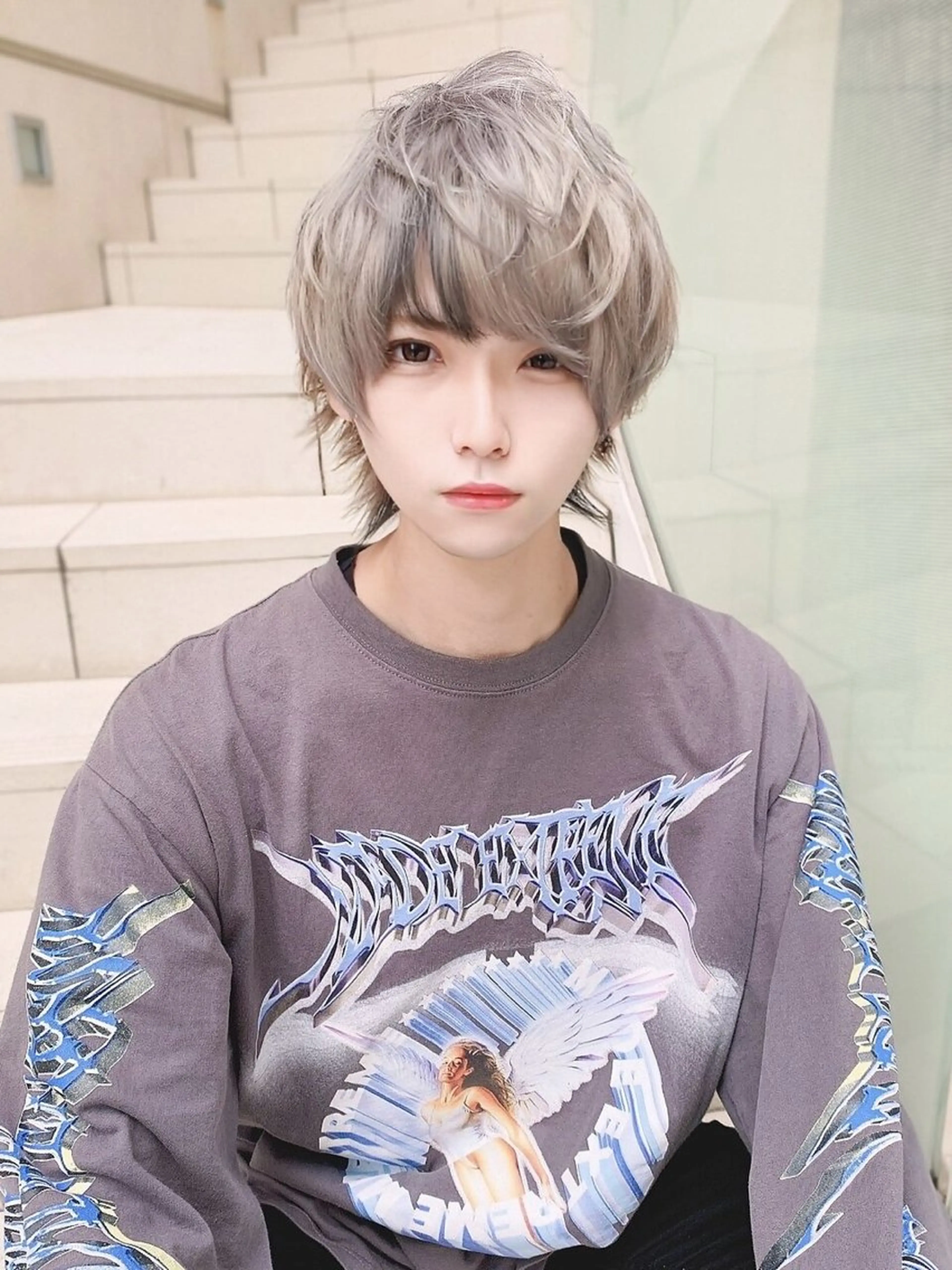 ミディアム メンズ メンズインナーカラー メンズウルフカット 顔周りカット 小顔カット ウルフカット michelleafloat所属・イナオカ ダイスケのヘアスタイル