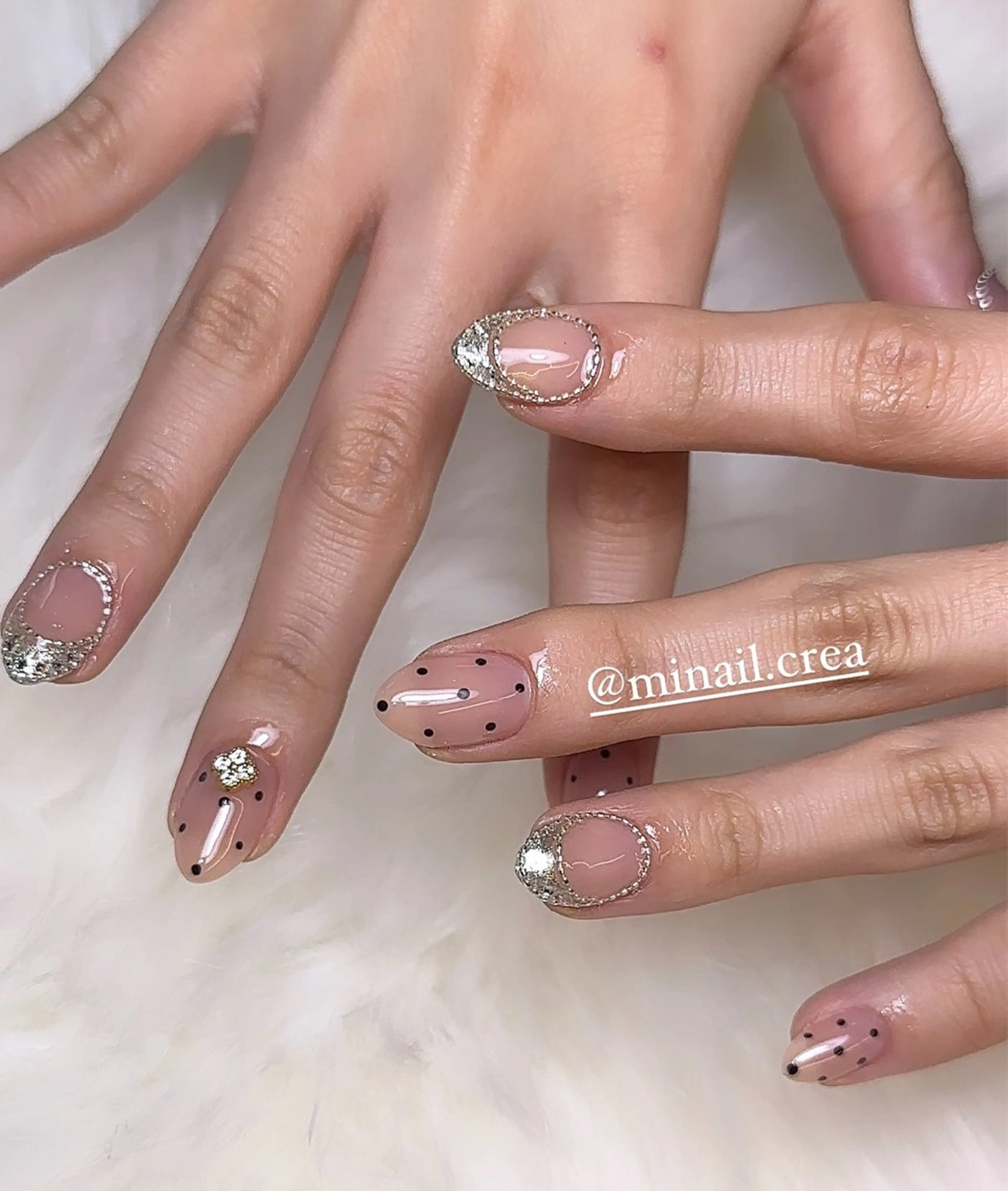ネイル ドット フレンチネイル ジェルネイル ガラスフレンチ キラキラネイル CRéA　-private nailsalon-所属・CReA nailのネイルデザイン