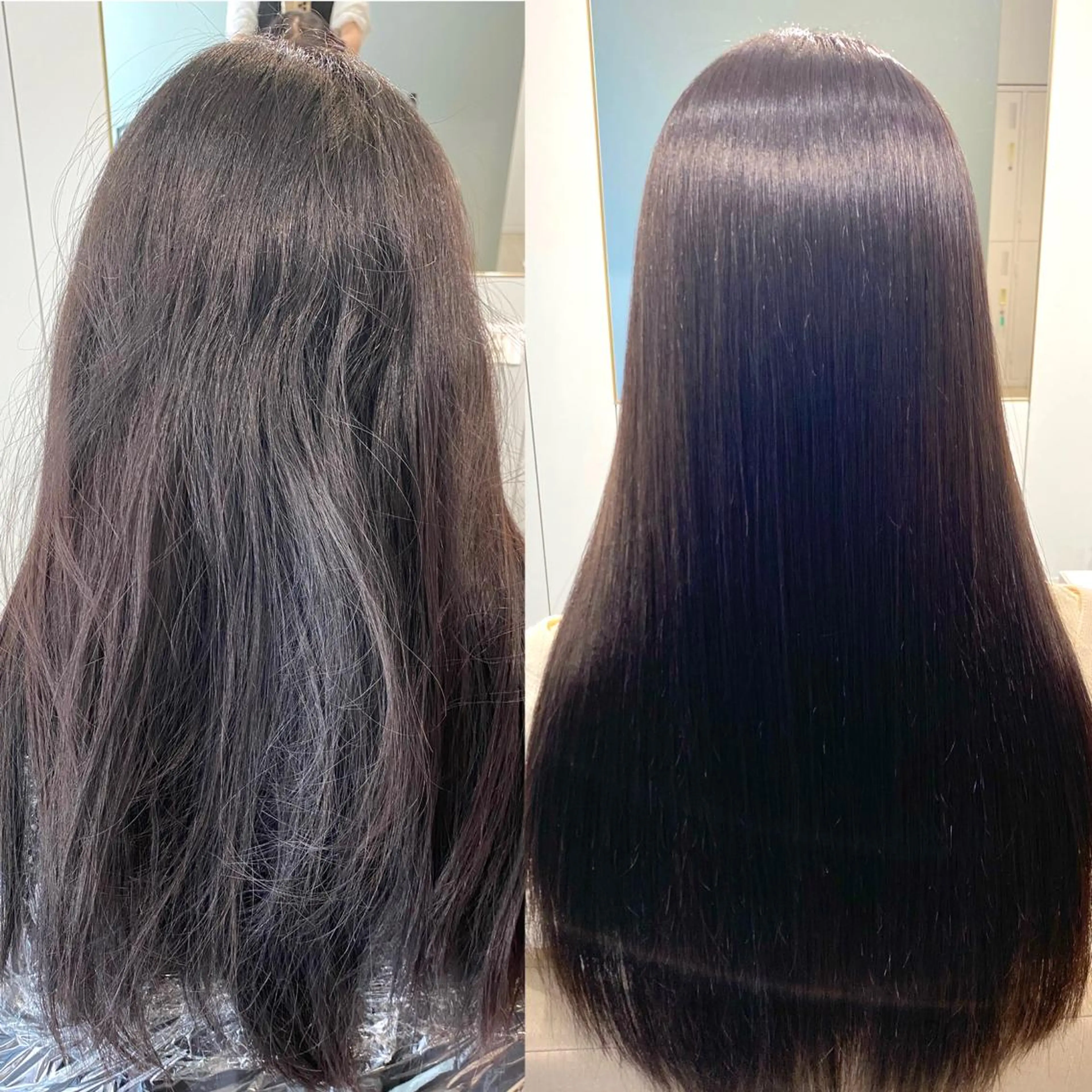 ロング パーマ アッシュ ボブ くびれヘア 顔まわりレイヤー 顔周りカット カット ヘアカラー 縮毛矯正 トリートメント 韓国風レイヤーカット 💎髪質改善"yuiのヘアスタイル
