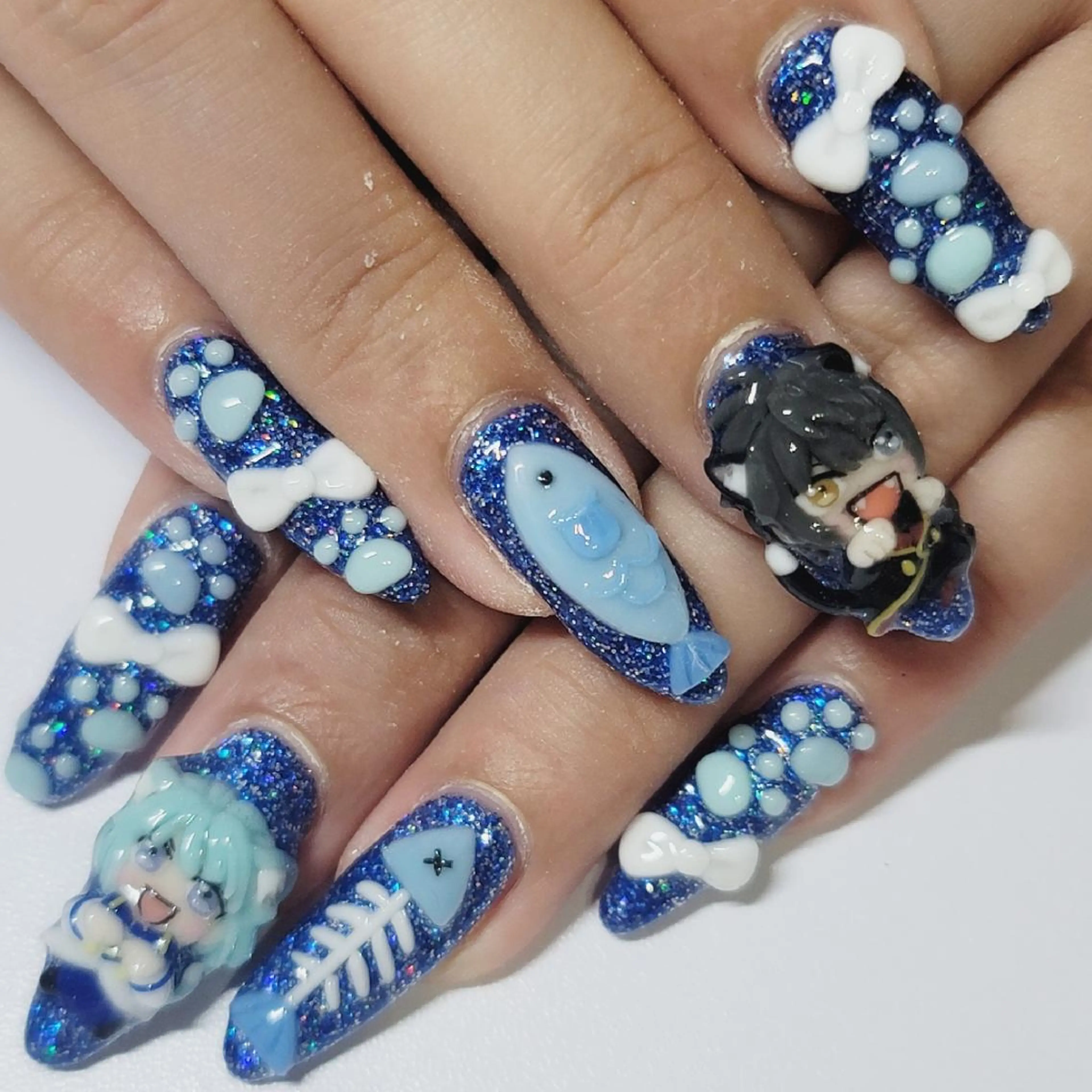 ネイル アートネイル オーロラネイル ブルー ラメ(グリッター) ワンカラーネイル ハンドネイル よしだ ひろきのネイルデザイン