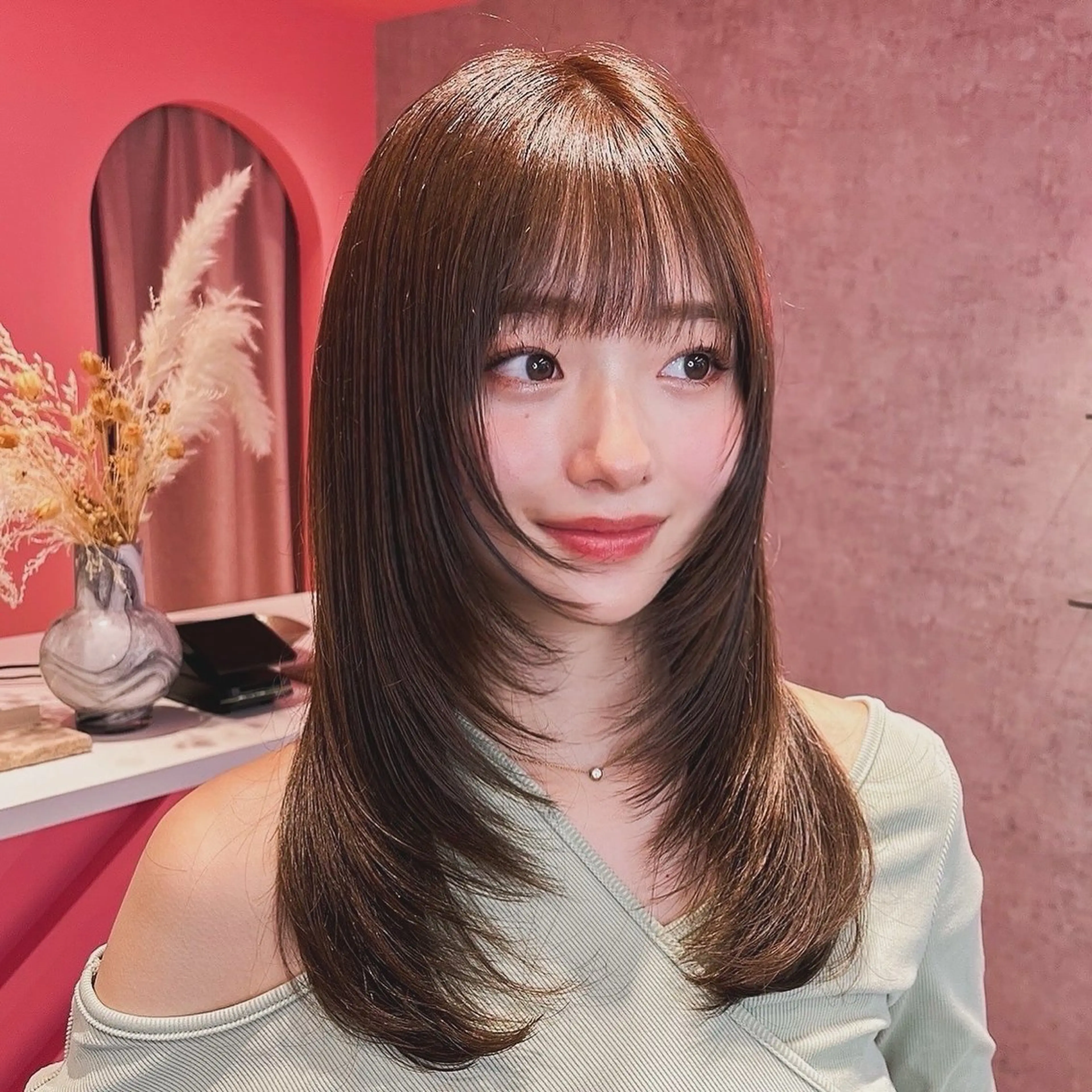 ミディアム カラー 山崎/ボブ縮毛矯正 レイヤー髪質改善のヘアスタイル