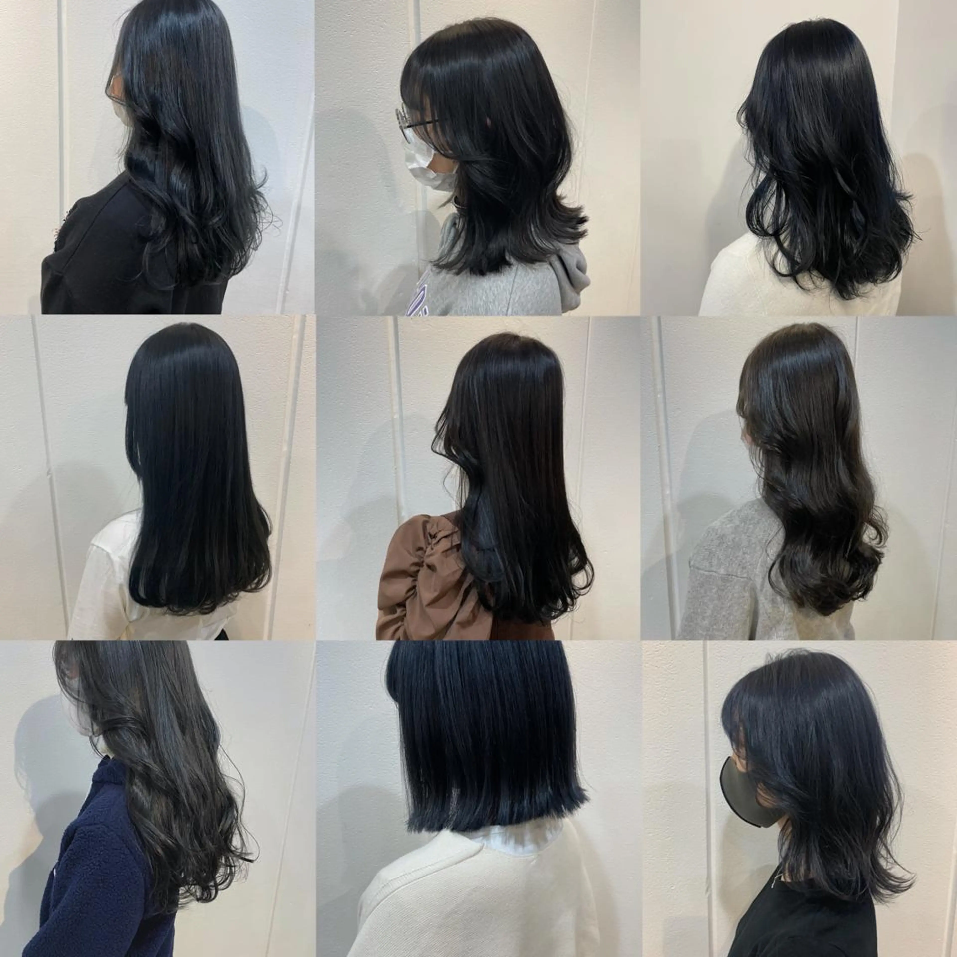 セミロング カラー 黒髪 ブリーチ ブルーカラー ブルーブラック Lolonois梅田 /Okazaki:)のヘアスタイル