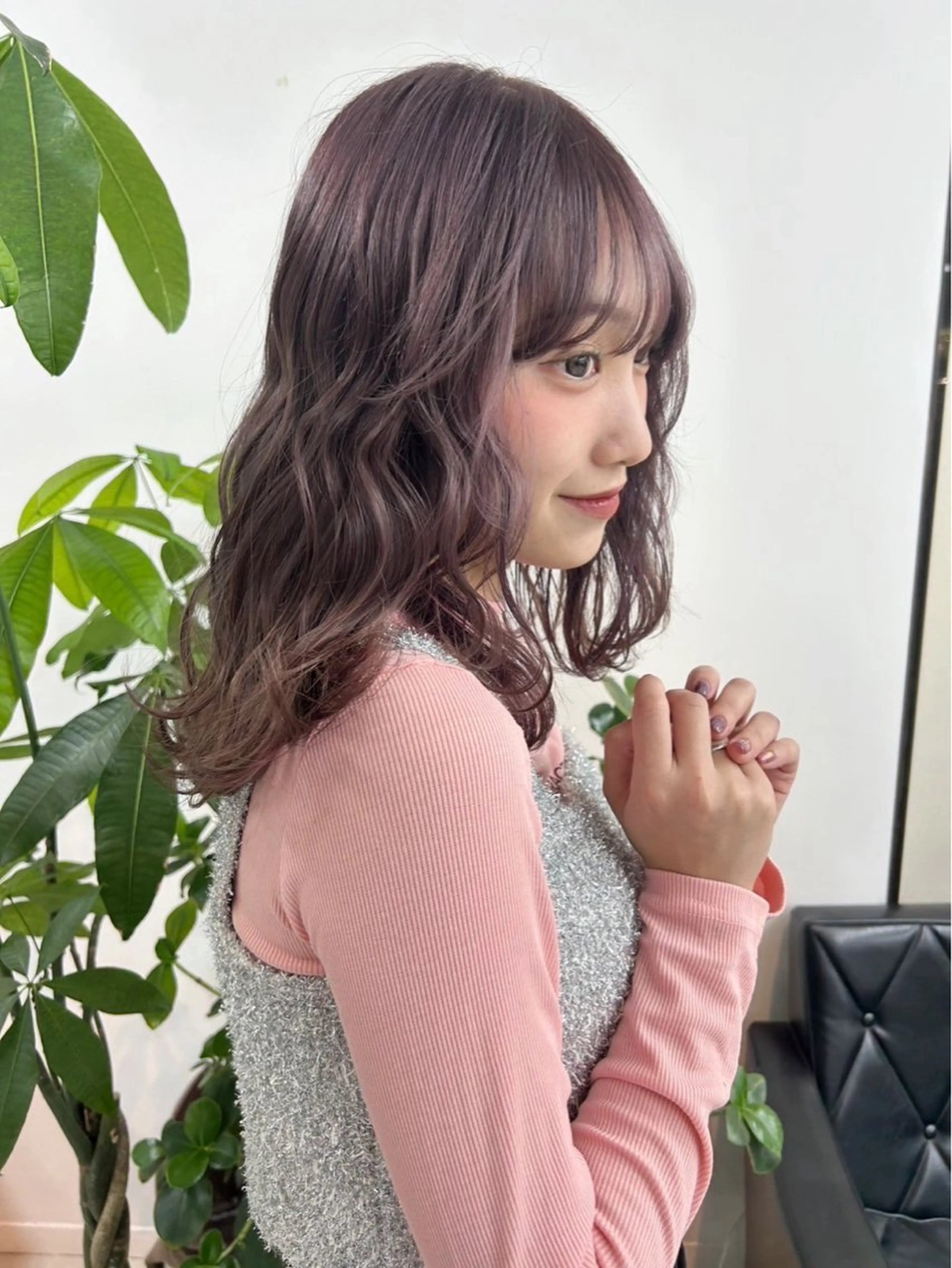セミロング カラー ブラウンカラー ピンクカラー ピンクブラウン カット ヘアカラー トレンドメンズパーマ /タカシマダイスケのヘアスタイル