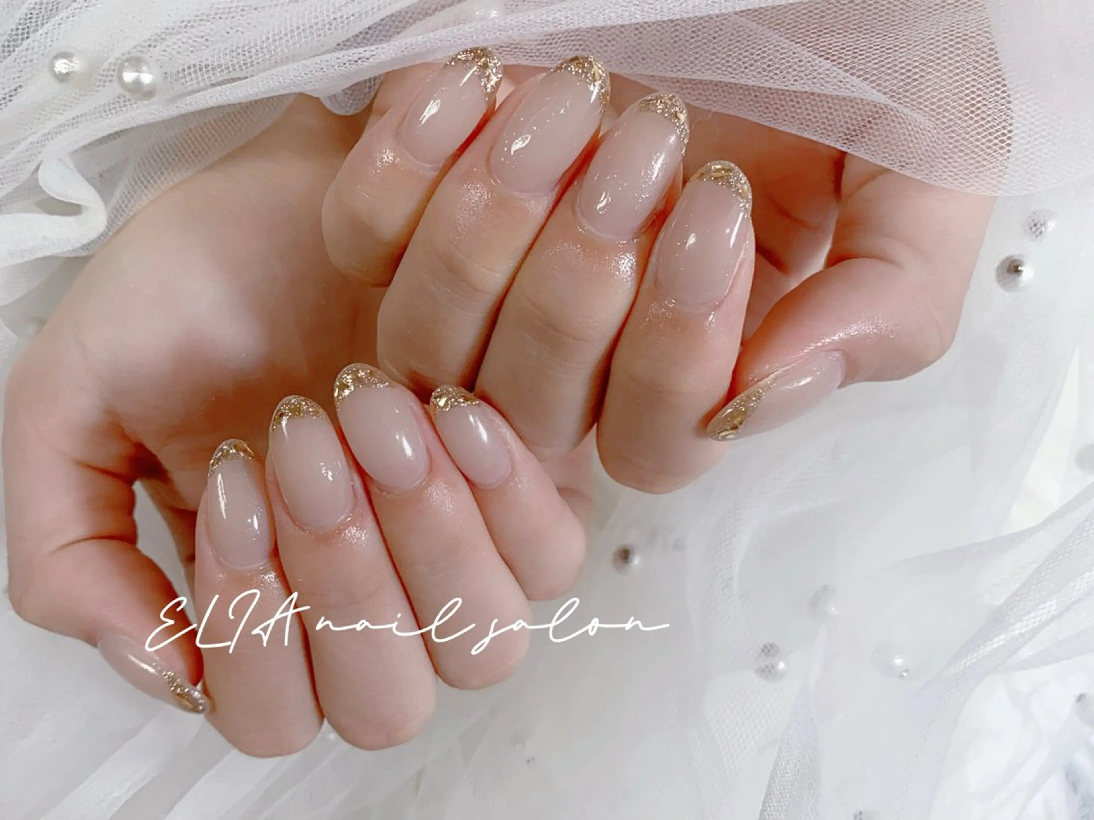 ネイル チークネイル 長さ出し グラデーション ラメ(グリッター) ラメグラデーション ハンドネイル ELIA【エリア】 nailsalonのネイルデザイン