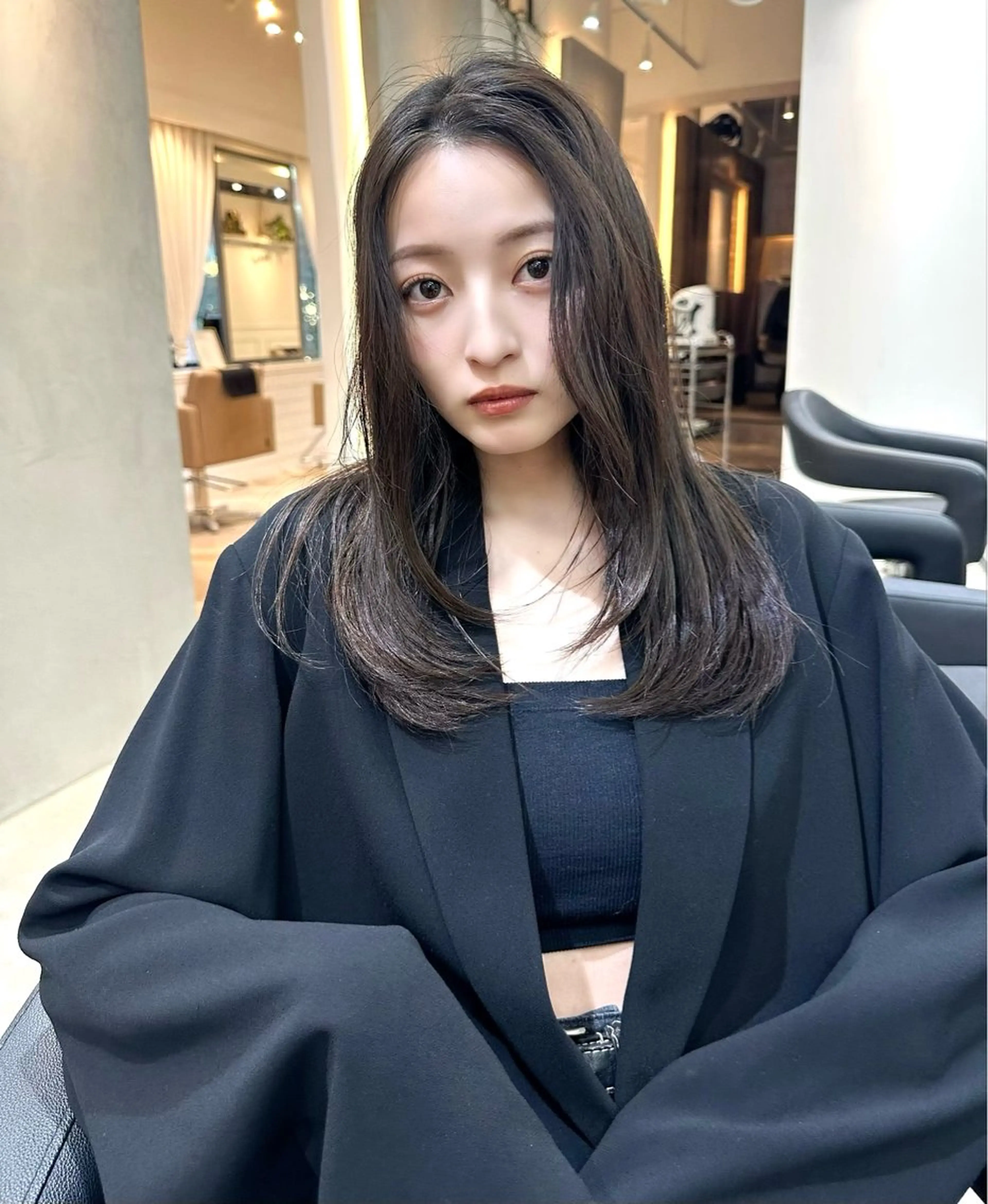 セミロング カラー カット ヘアカラー トリートメント レイヤー 顔周り グレージュ/添田晃基のヘアスタイル