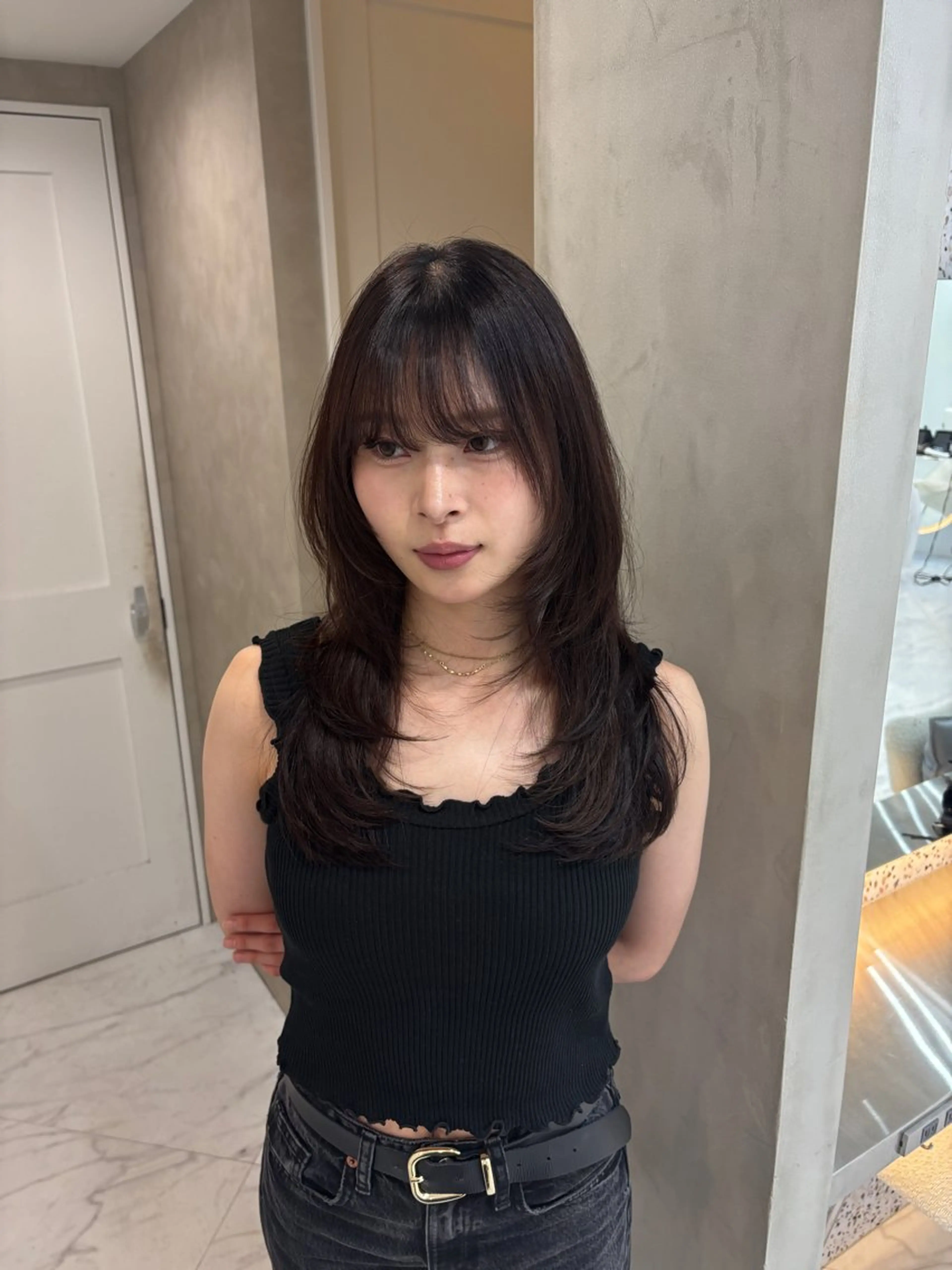 ロング カラー レイヤーカット 小顔カット カット ヘアカラー トリートメント 韓国レイヤー×暖色 カラー🎀ASAKAのヘアスタイル
