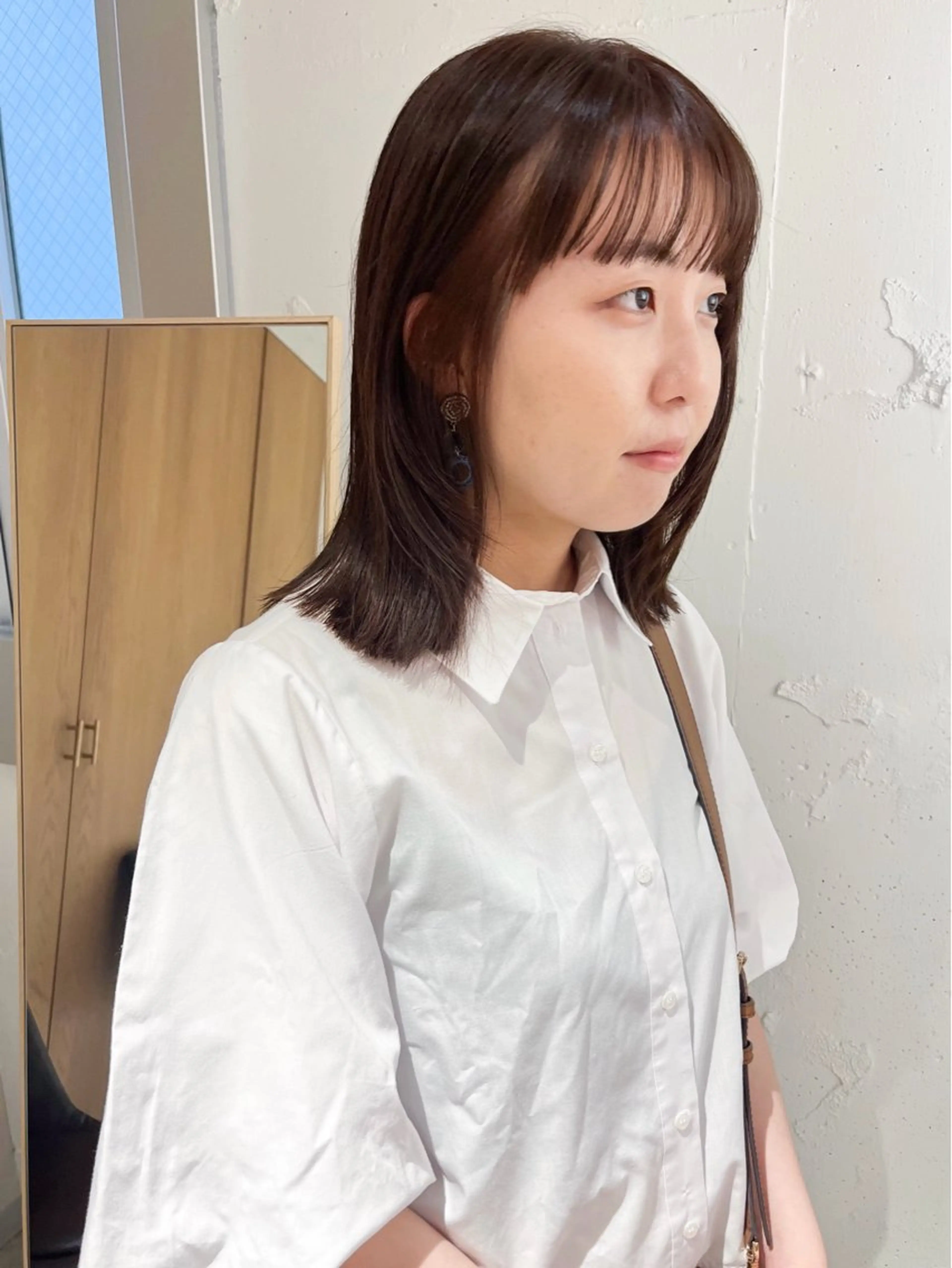 ミディアム カラー カット 縮毛矯正 トリートメント 似合わせぷつっとボブ 縮毛矯正 久保田彩菜のヘアスタイル