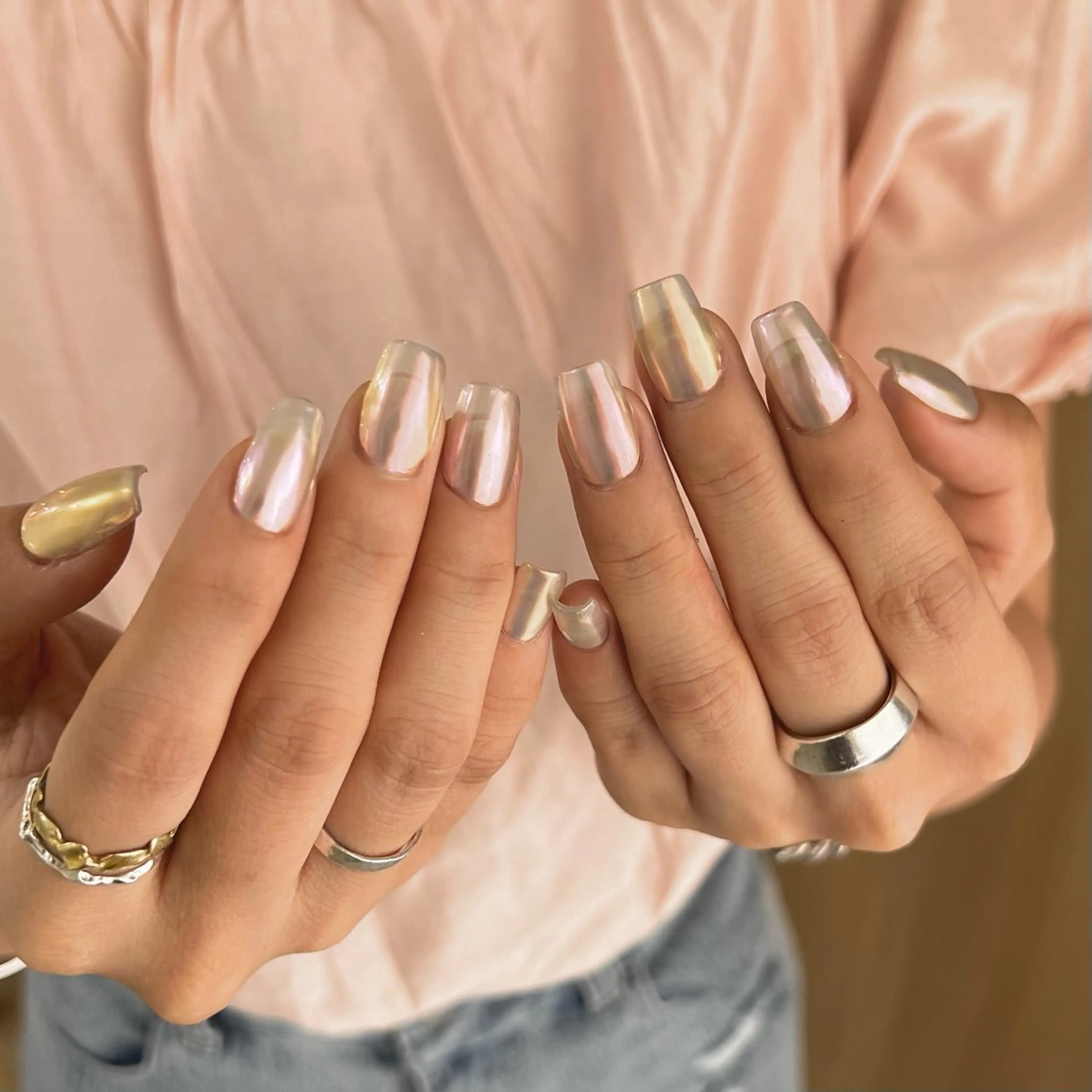 ネイル 長さ出し ミラーネイル Momoka ネイリスト福岡/薬院のネイルデザイン