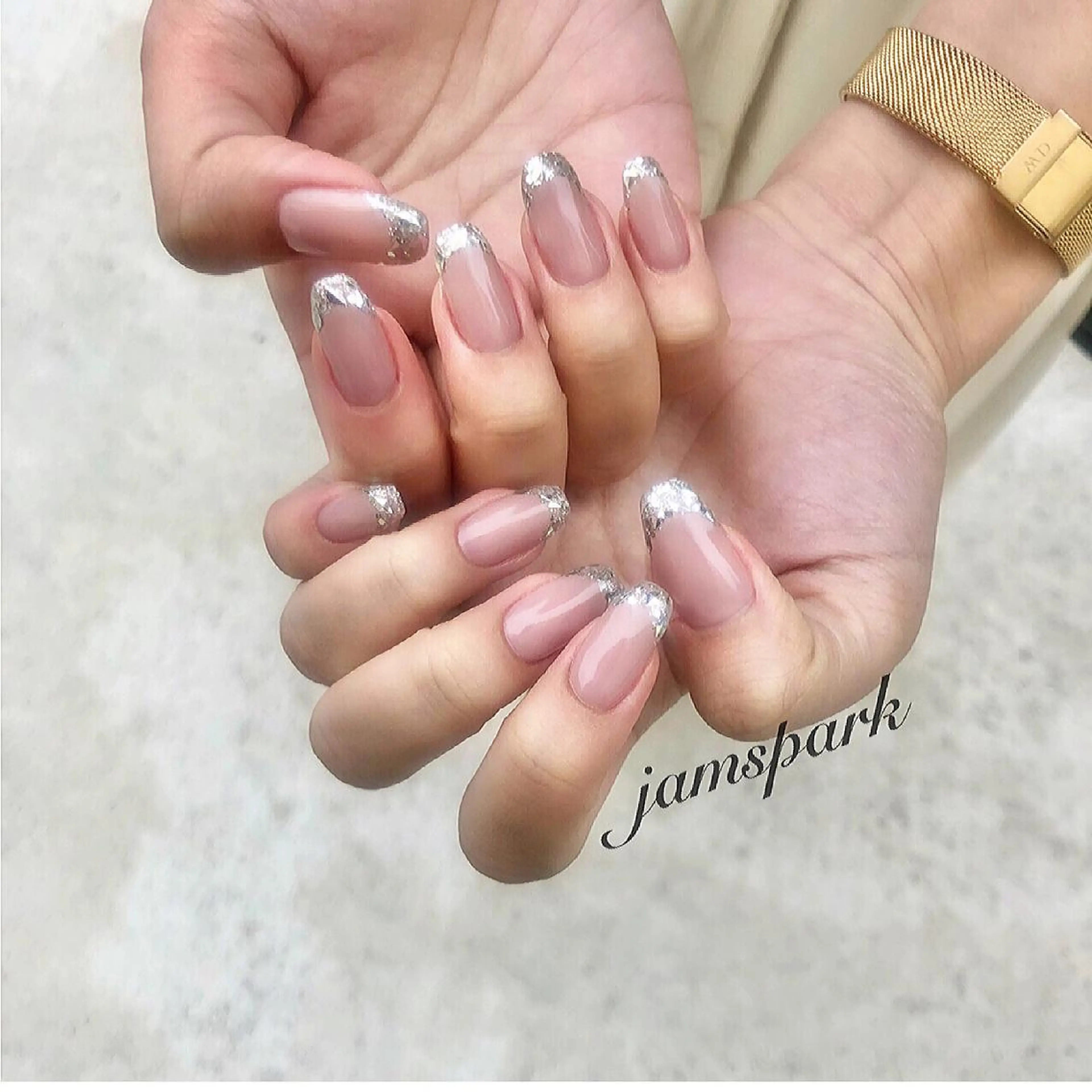 ネイル アートネイル 成人式 フレンチネイル ジェルネイル ガラスフレンチ ハンドネイル jamspark ✨のネイルデザイン