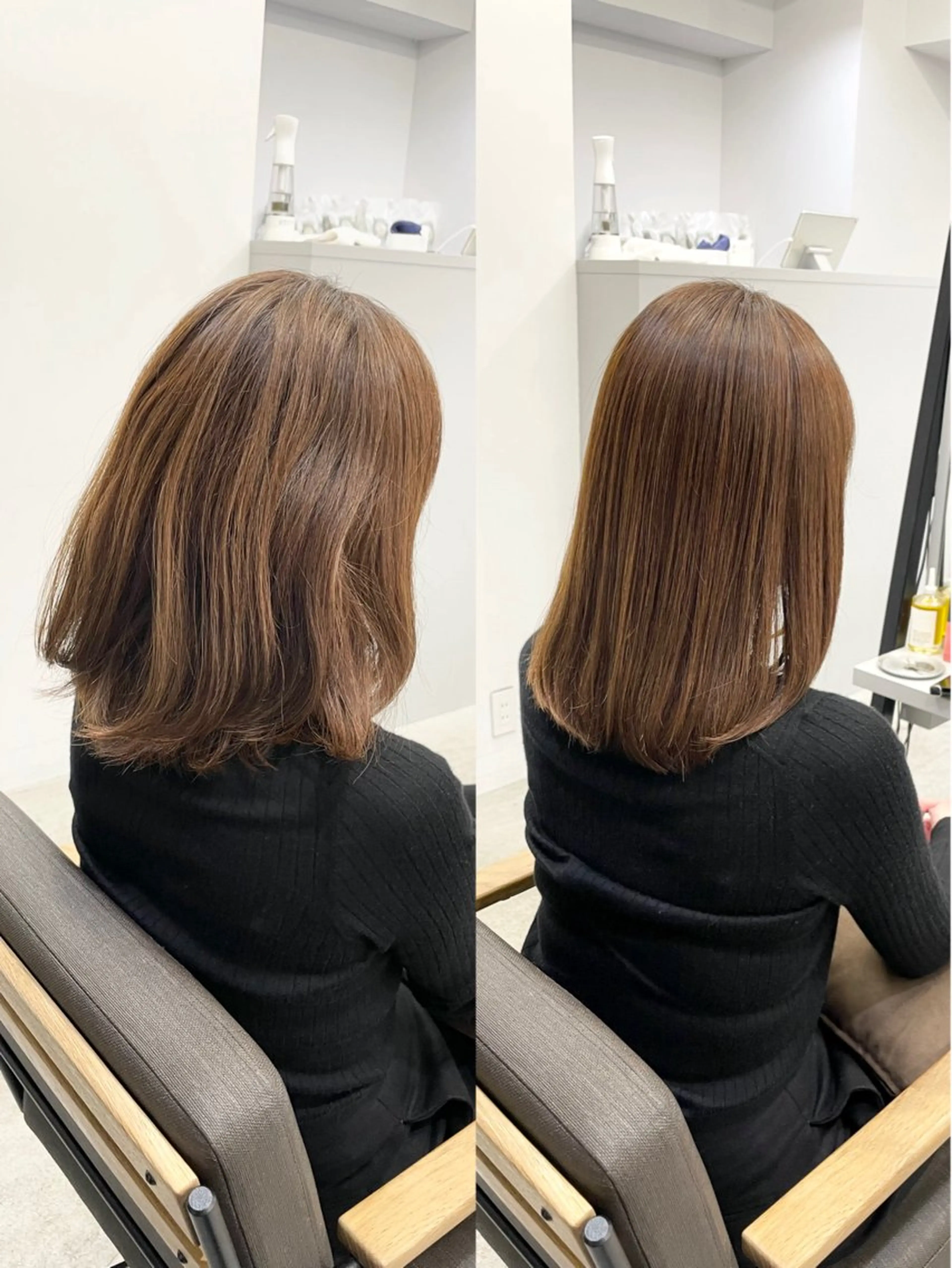 ミディアム カラー パーマ ミディアムパーマ 髪質改善 縮毛矯正 ストレートパーマ カット ヘアカラー 縮毛矯正 トリートメント 美髪への最善策を貴方 へ✨凄い艶髪✨萩原のヘアスタイル