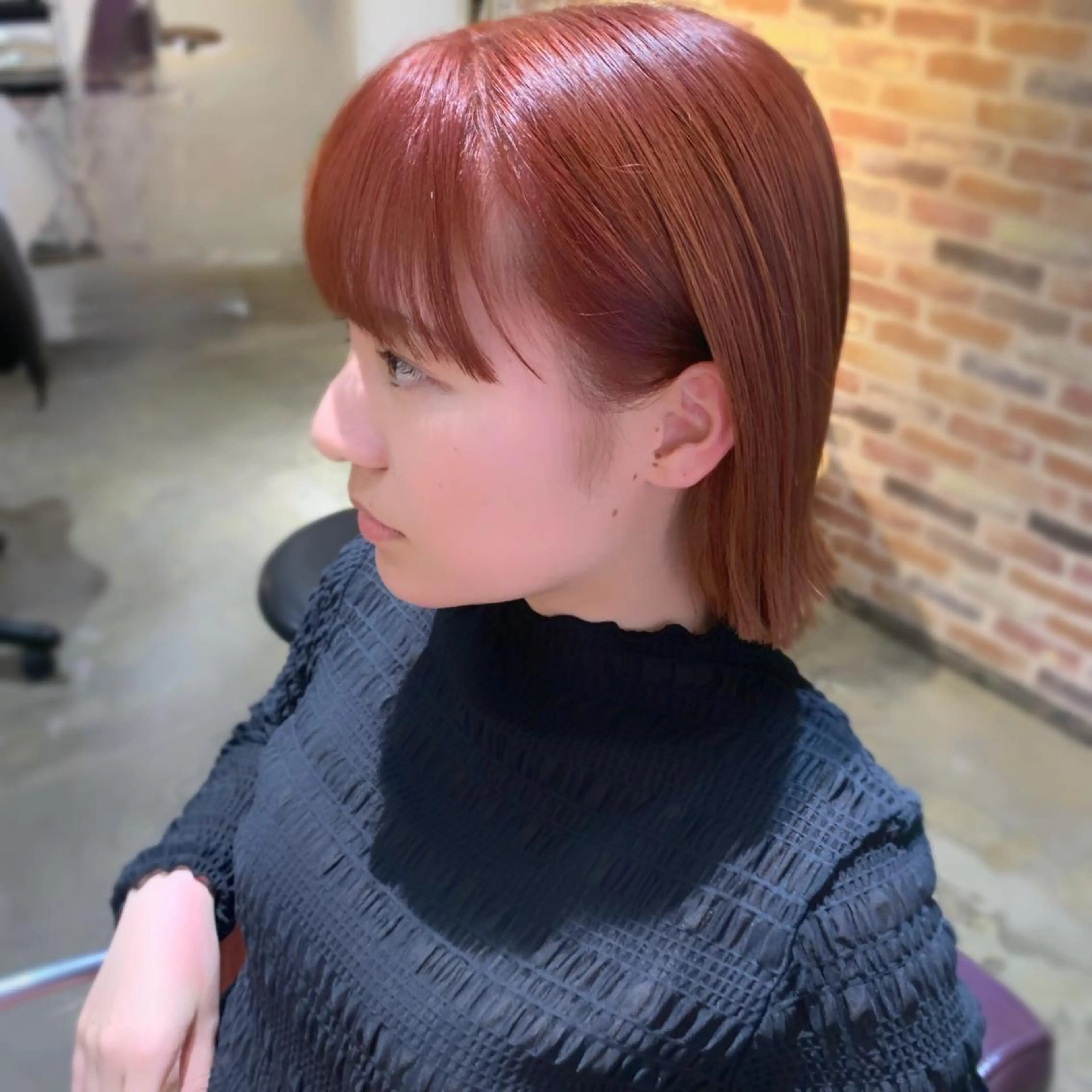 ショート オレンジブラウン ヘアカラー トリートメント 韓国ヘア/縮毛矯正 🧡艶カラーSakiのヘアスタイル