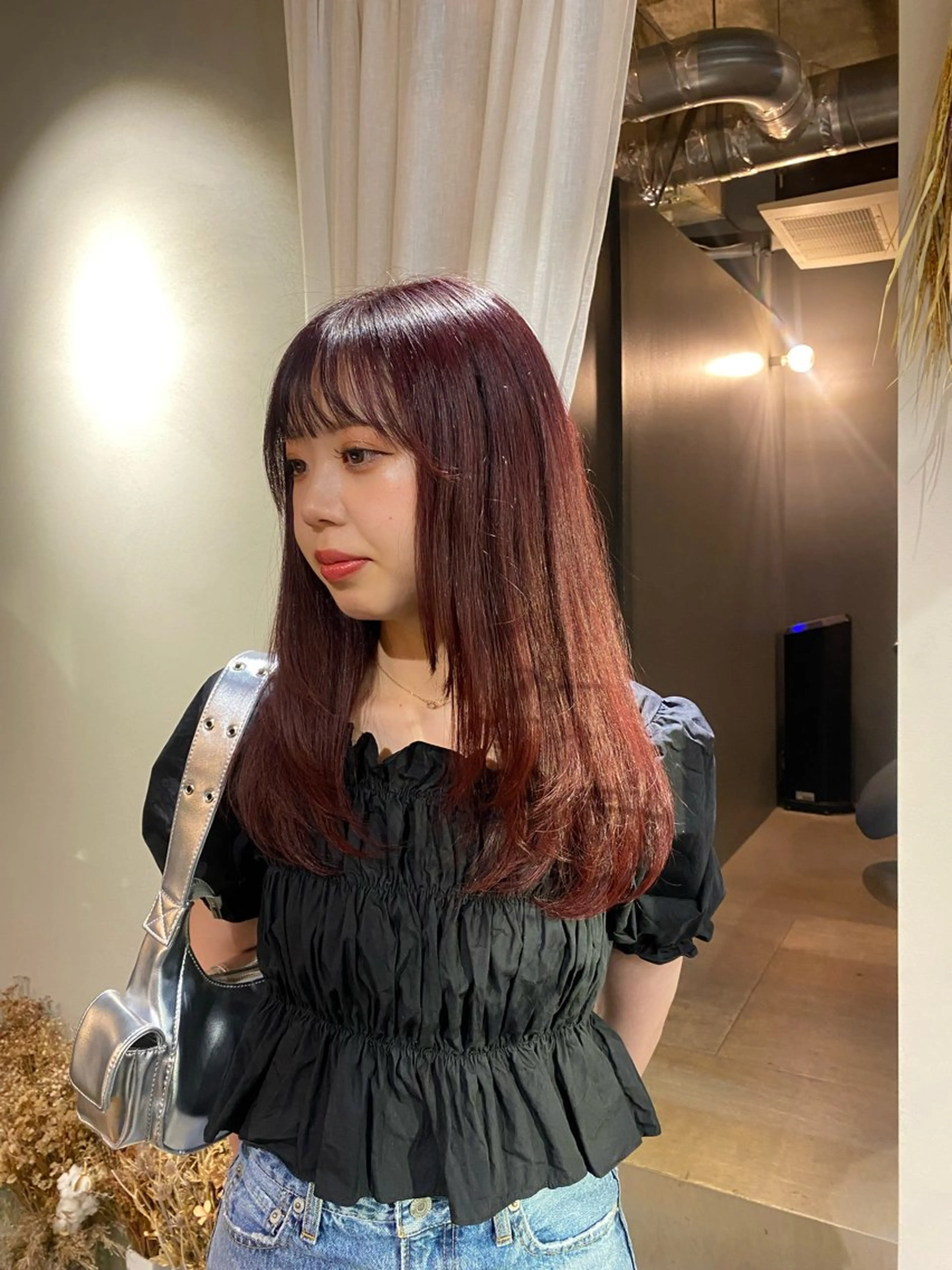 ロング カラー レッドカラー レイヤーカット カット ヘアカラー トリートメント NIKO/名古屋/ 伏見/花屋併設のヘアスタイル