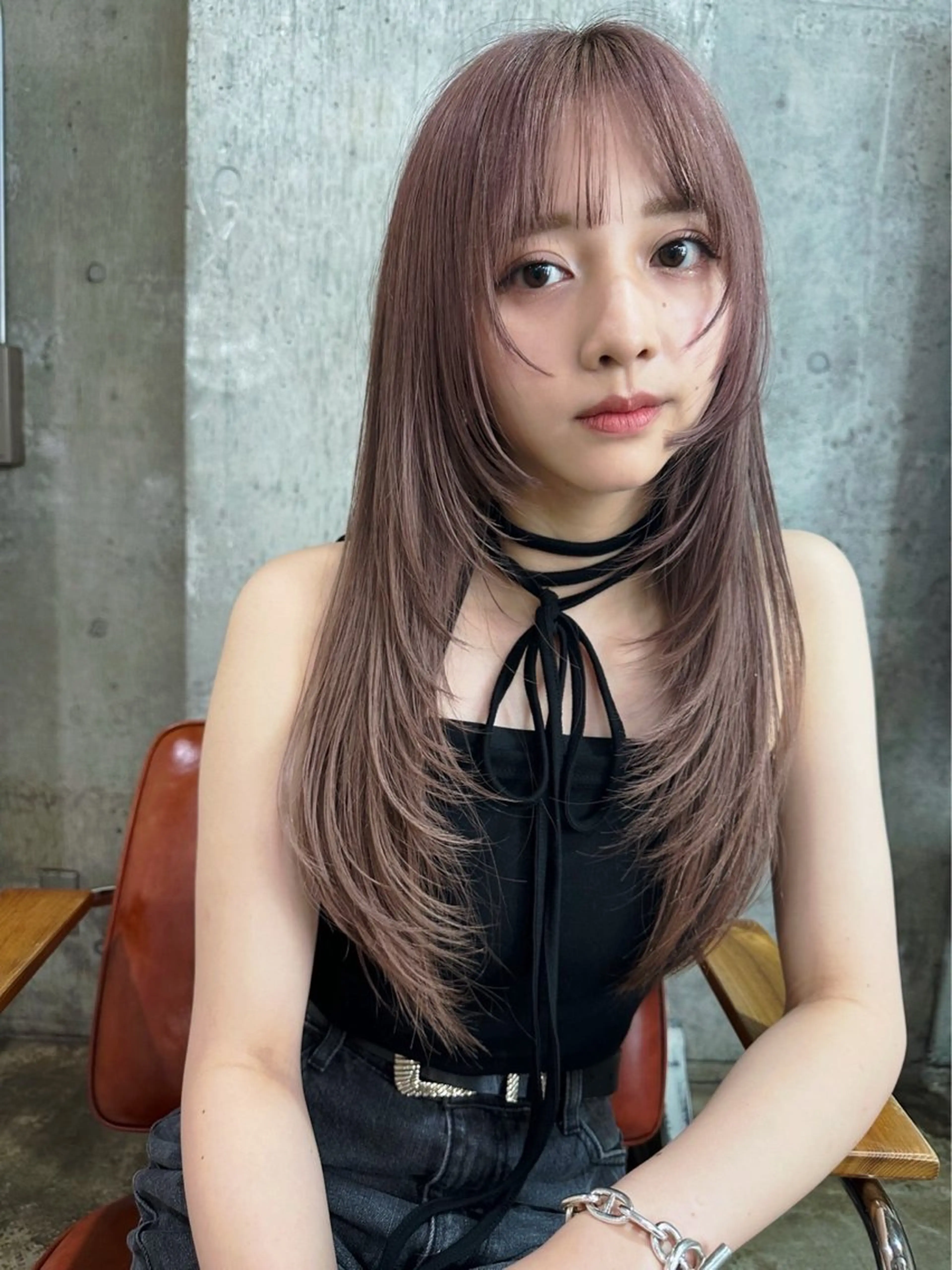 ロング ヘアカラー yelm所属・🫒オリーブカラー ミディアムレイヤー✨のヘアスタイル