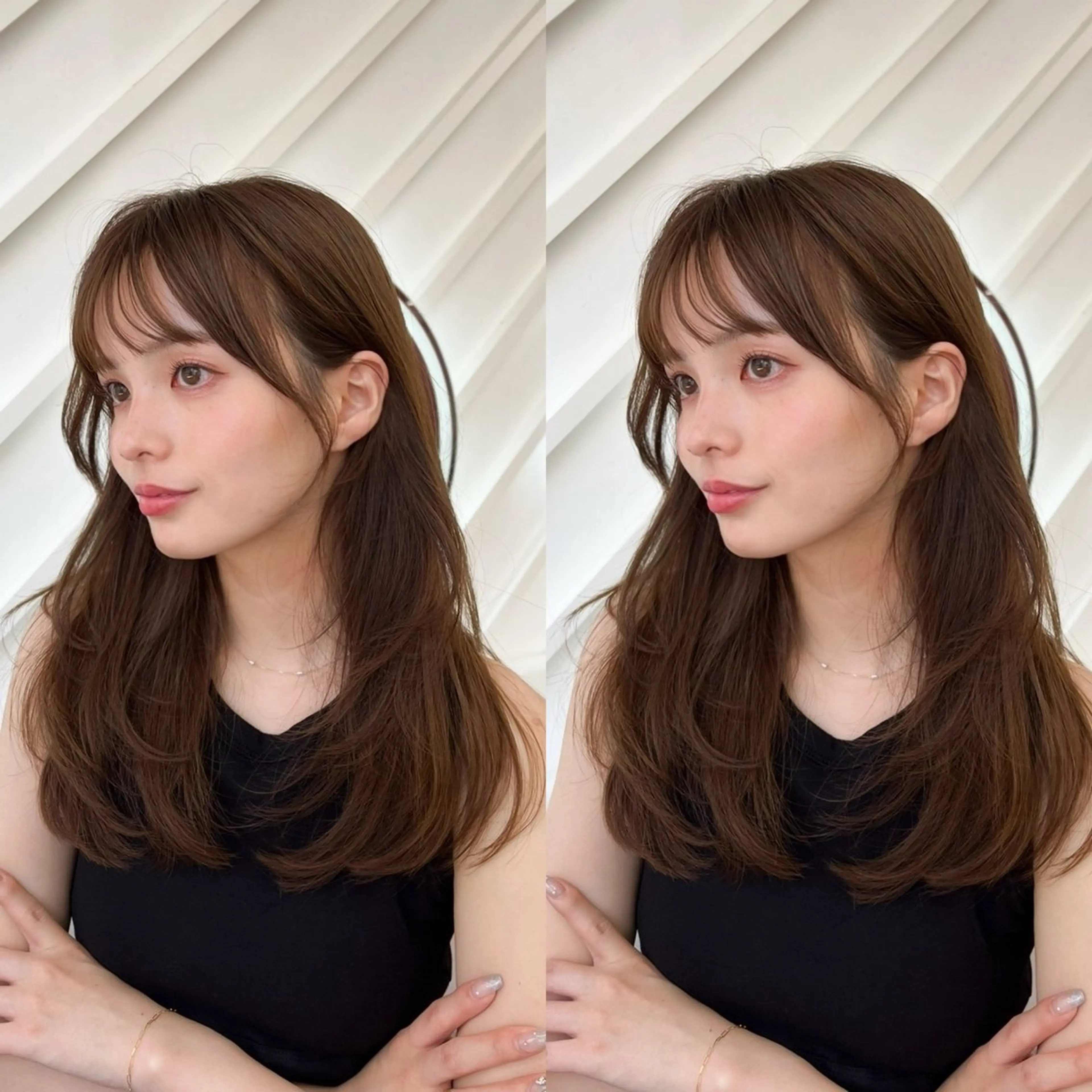 セミロング カラー 山崎/韓国縮毛矯正 レイヤー髪質改善のヘアスタイル
