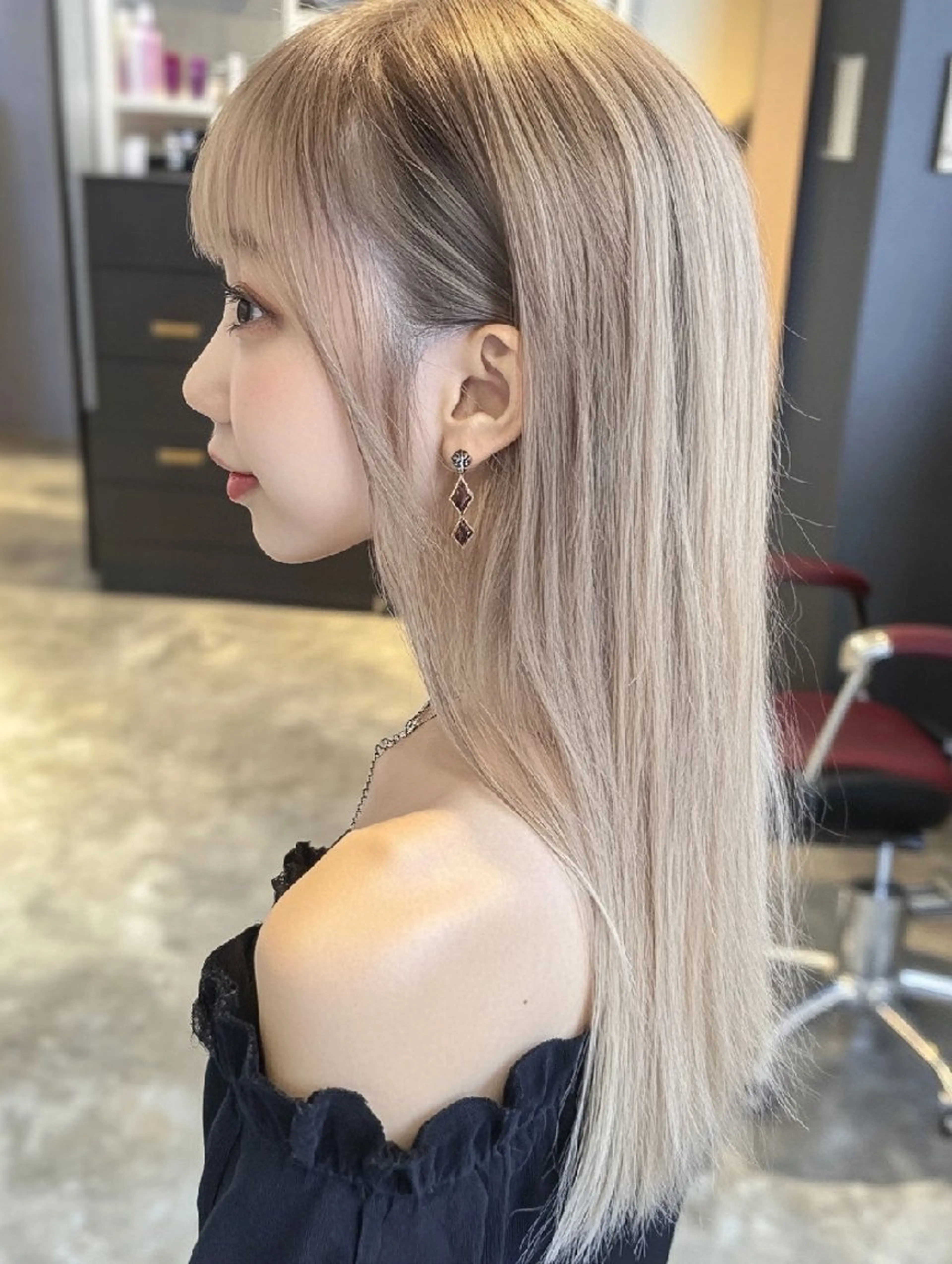 ロング カラー カット ヘアカラー たつや/ハイトーン/ バレイヤージュ/寒色のヘアスタイル