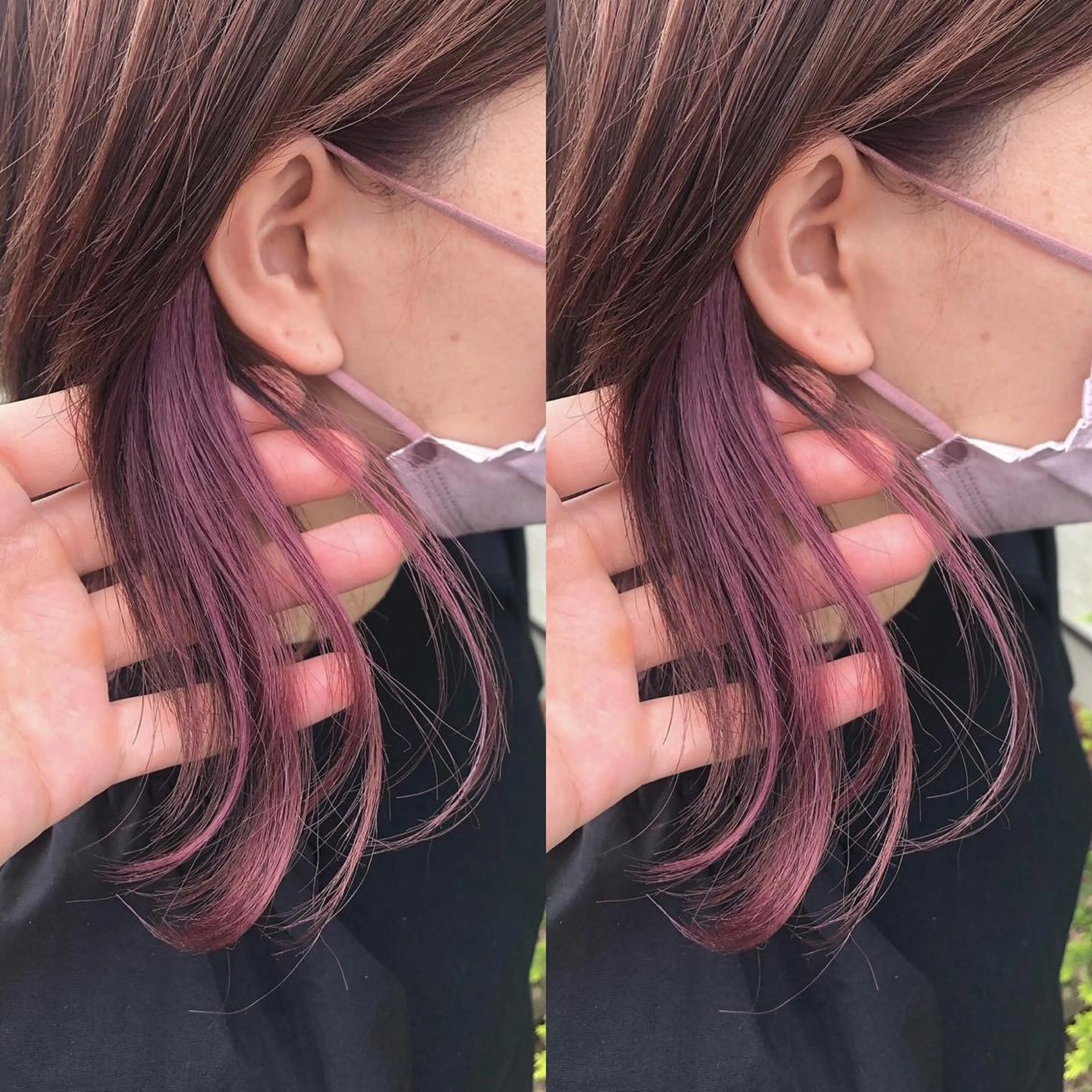 ミディアム カラー イヤリングカラー ピンクカラー ヘアカラー トリートメント 堀口 彩佳のヘアスタイル