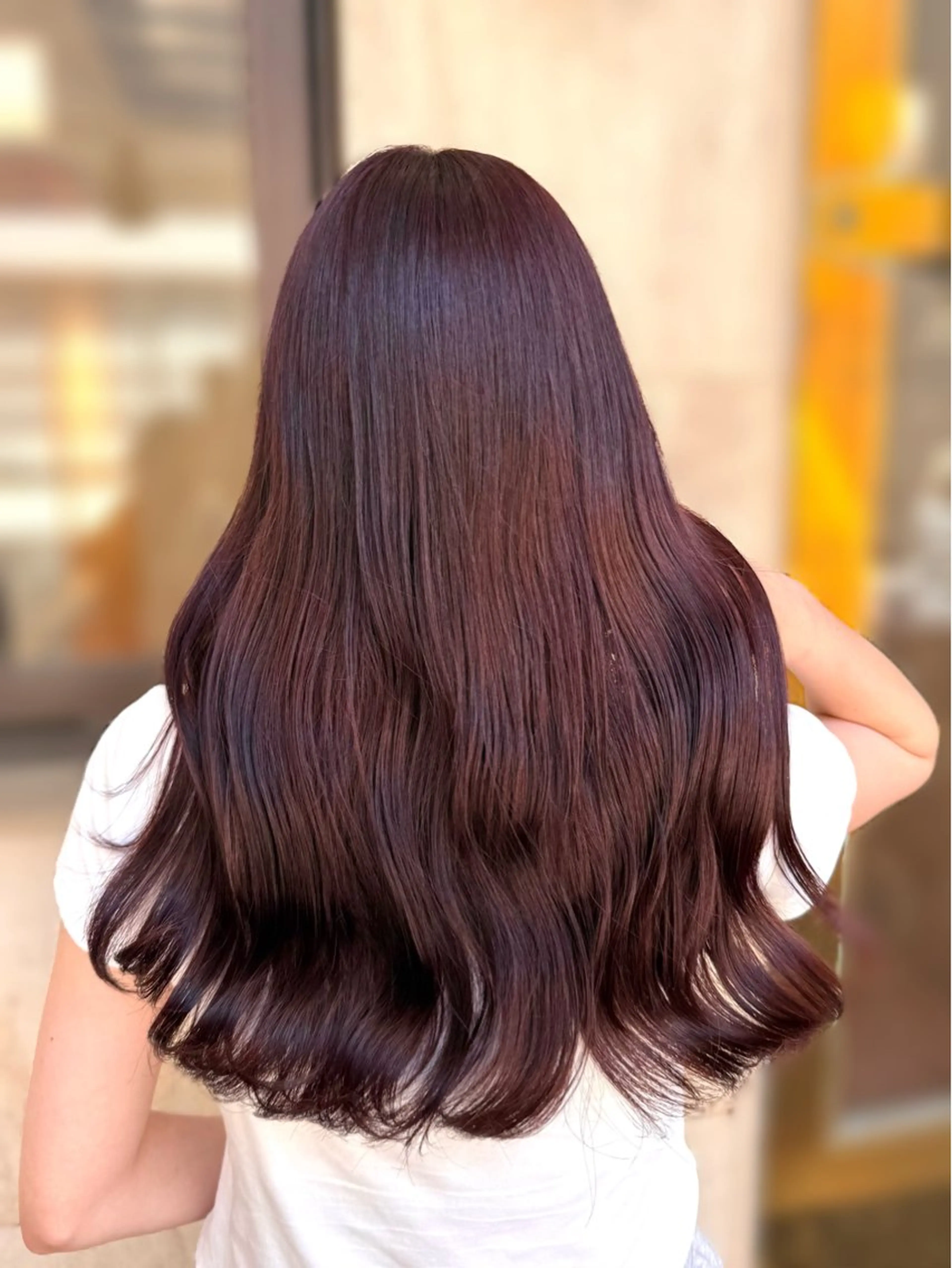 ロング カラー 切りっぱなしボブ ブリーチ ブラウンカラー カシス ダブルカラー カット ヘアカラー トリートメント ヘッドスパ ヘアセット Wカラー/髪質改善/ 艶カラー🩶Sanaのヘアスタイル