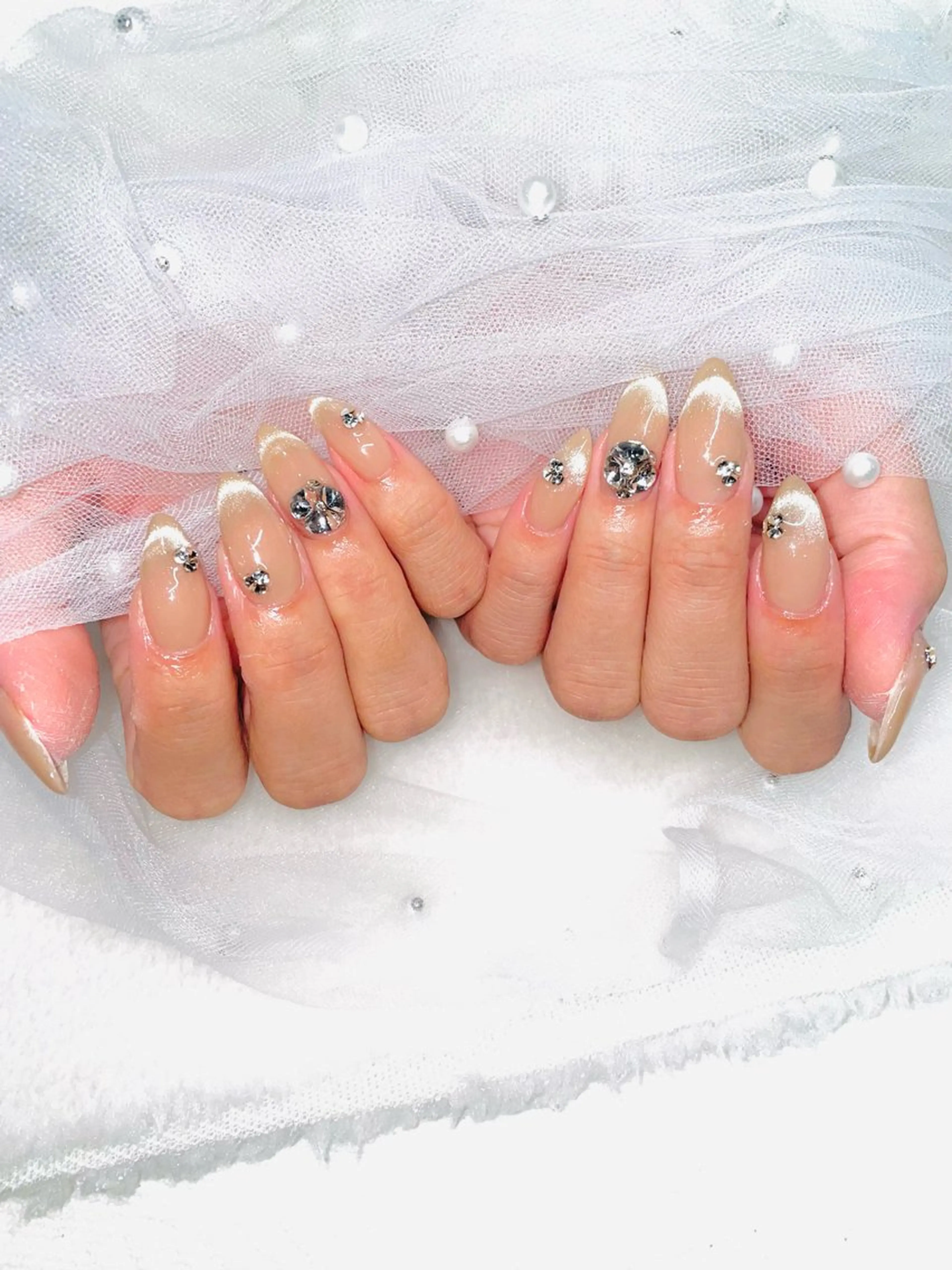 ネイル チークネイル キラキラネイル ワンホンネイル ハンドネイル I-nail Moeのネイルデザイン