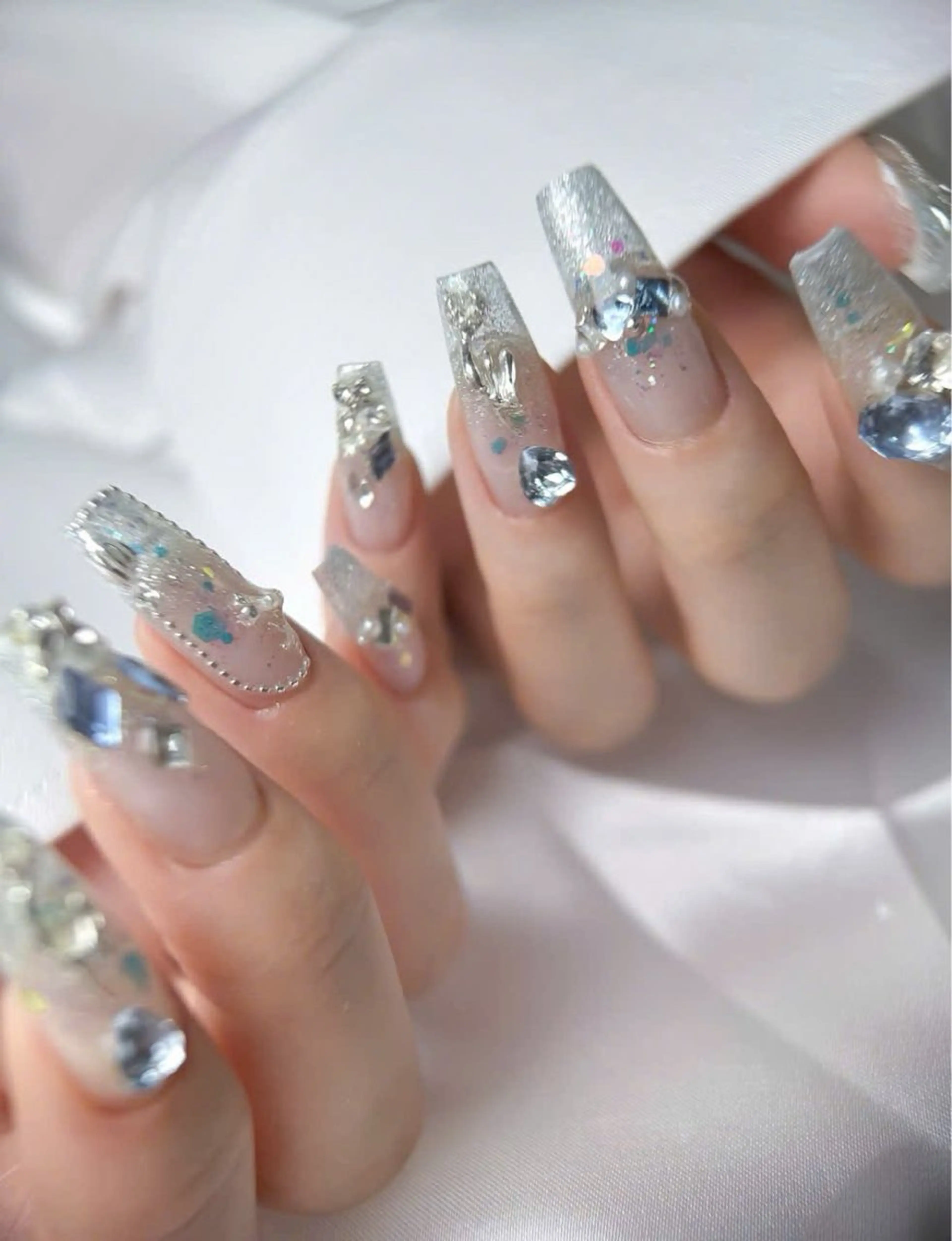 ネイル フレンチネイル キラキラネイル マグネットネイル ミラーネイル ニュアンスネイル ハンドネイル Lina所属・MeiMei Nail モデル募集のネイルデザイン