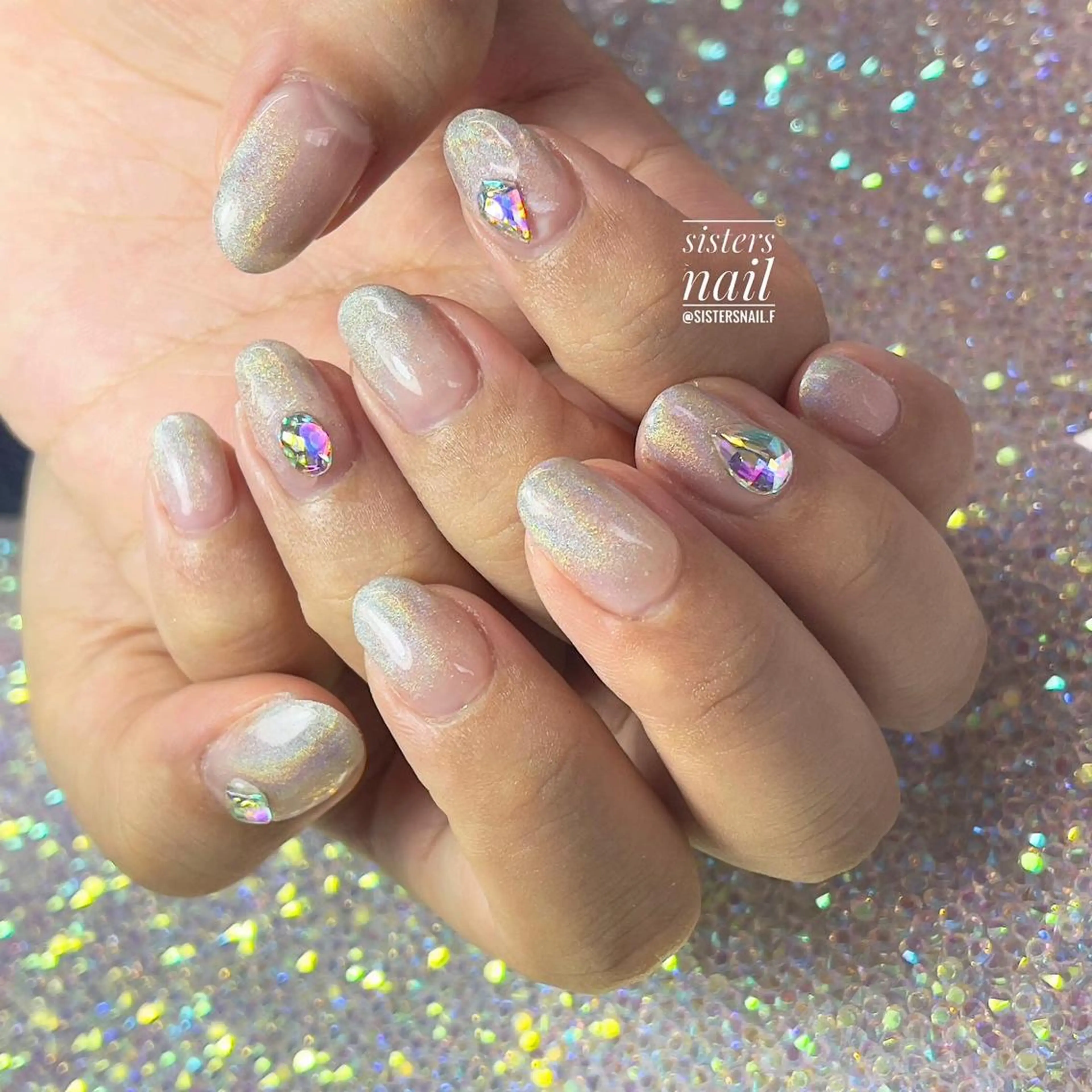 ネイル アートネイル 入学式 卒業式 キラキラネイル マグネットネイル sisters nail.fのネイルデザイン