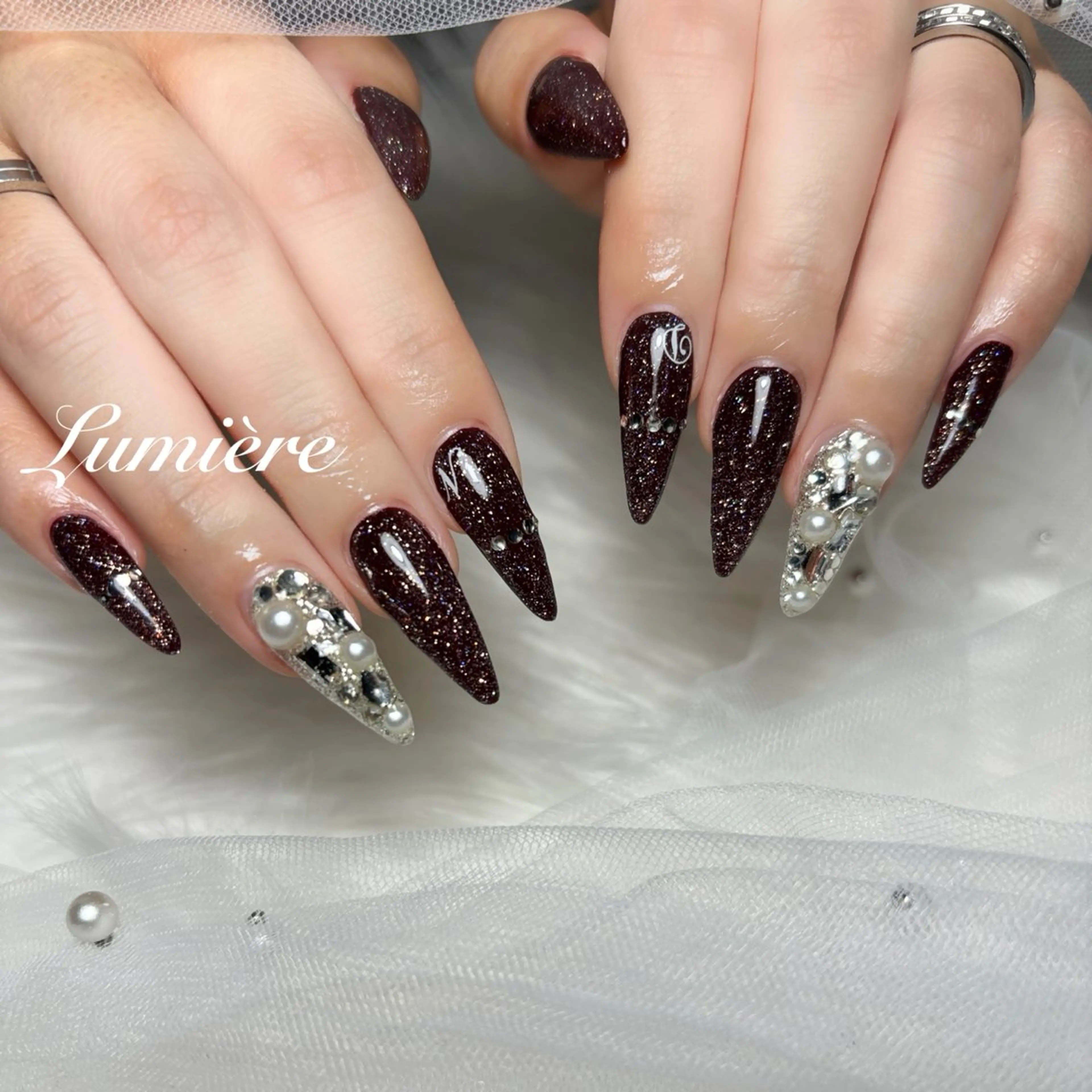 ネイル フラッシュネイル ラメ(グリッター) ロングネイル ハンドネイル Nail salon Lumièreのネイルデザイン